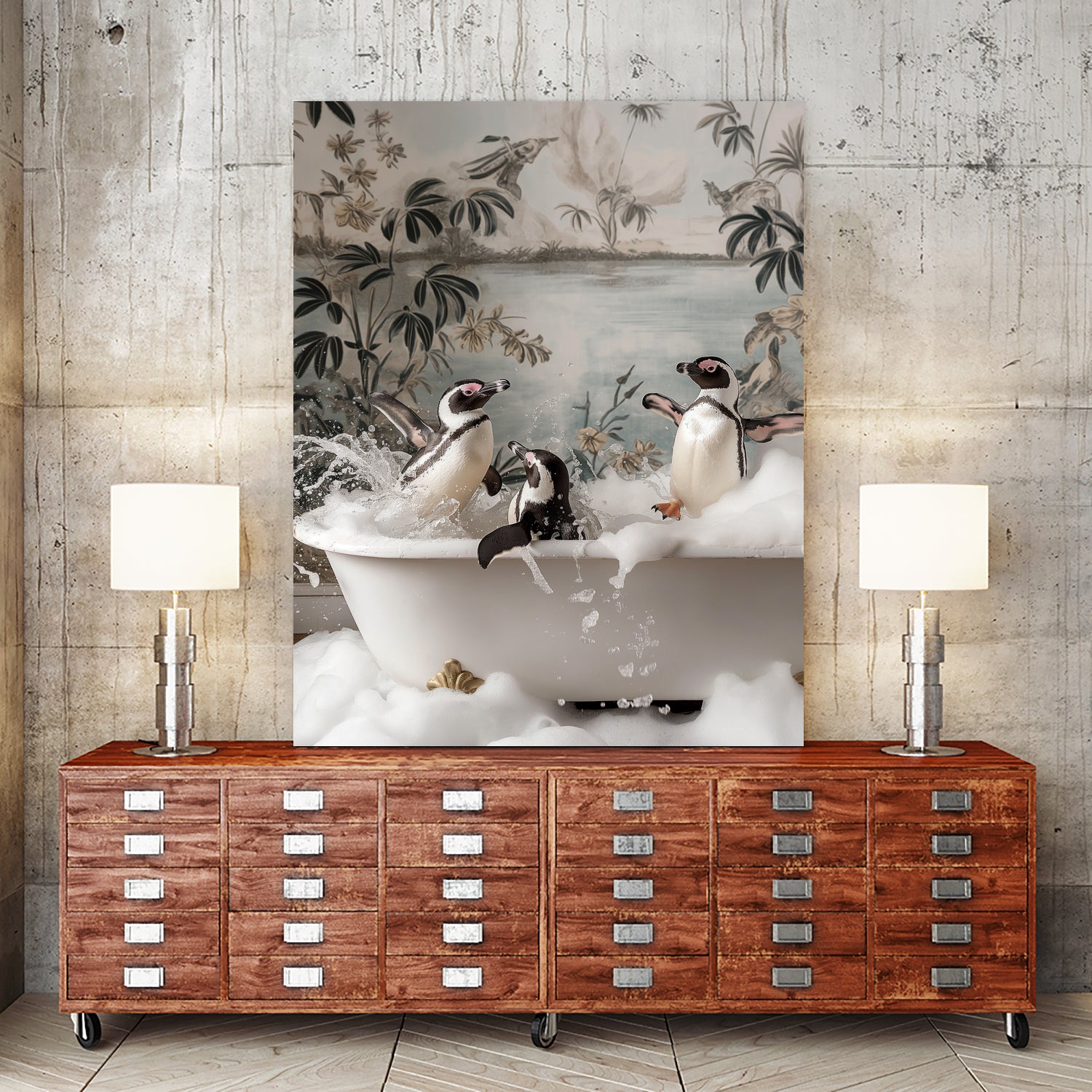 Penguin Splash Party by Niky Rahner on GIANT ART - botanical rahner