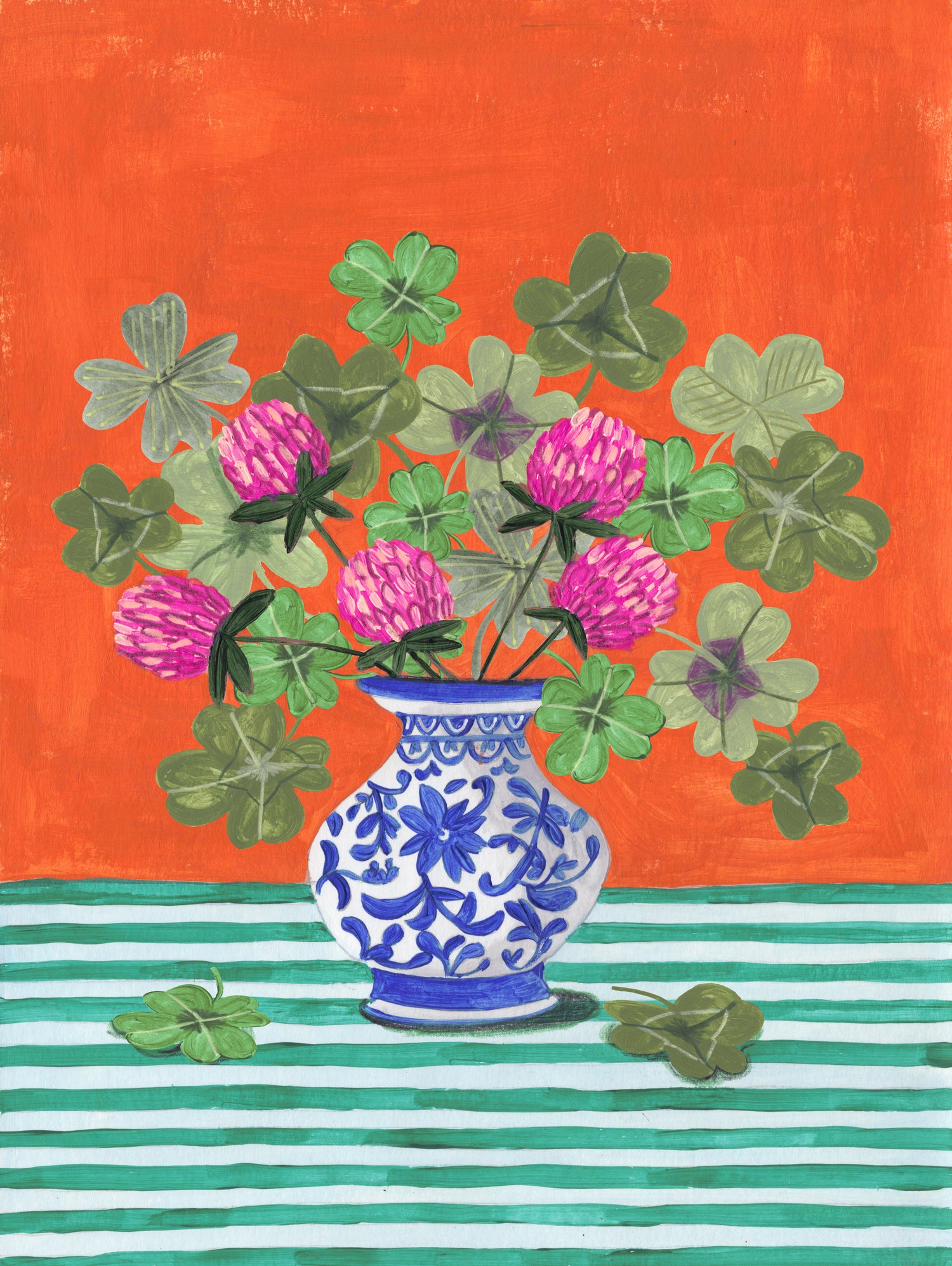 Clovers and Pink Blossoms by Caroline Bonne Muller on GIANT ART - clover bouquet  clover bouquet