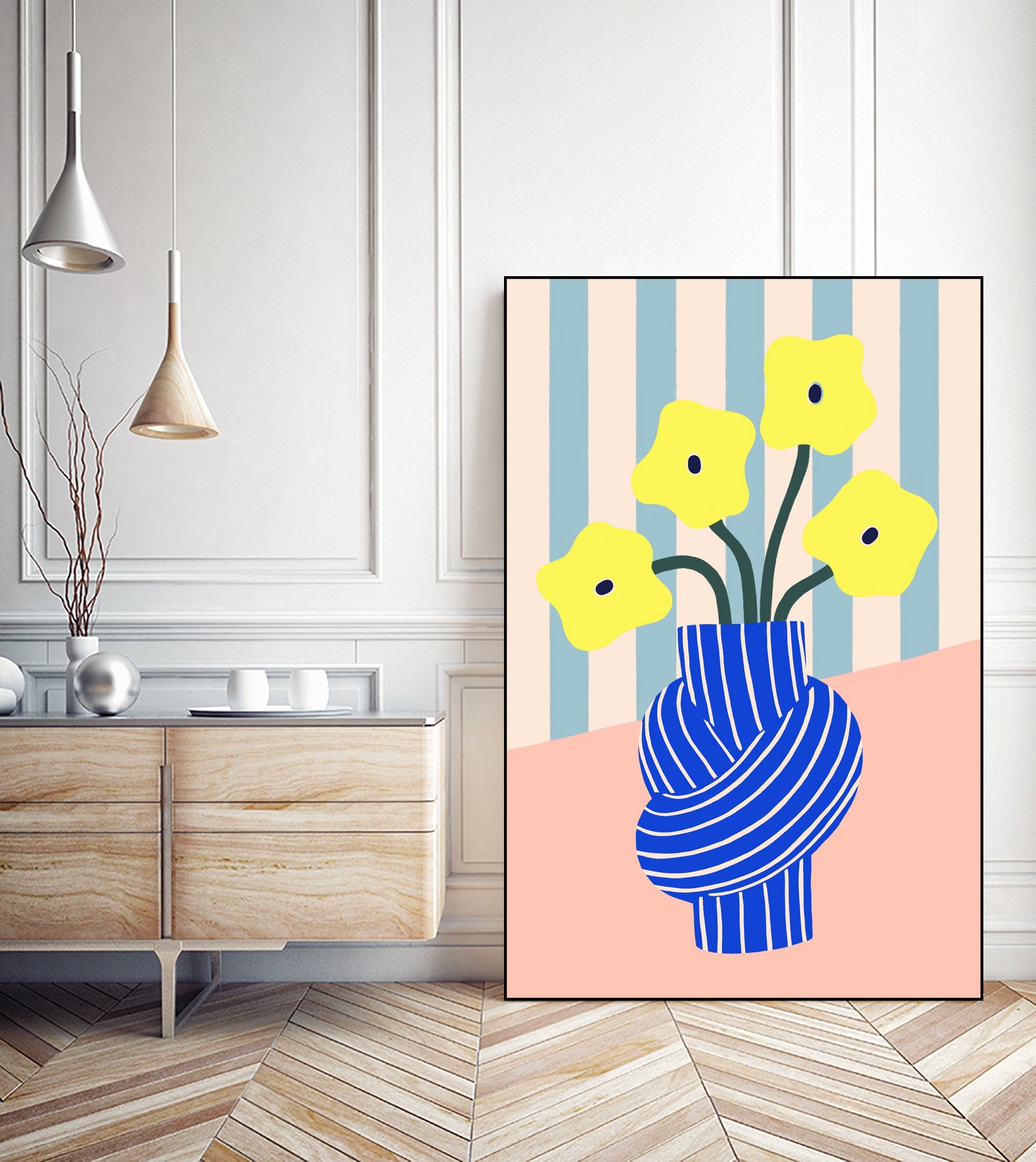 Flowers in Blue Knotted Vase by Maren Gross on GIANT ART - potted flower flowers and plants potted flower