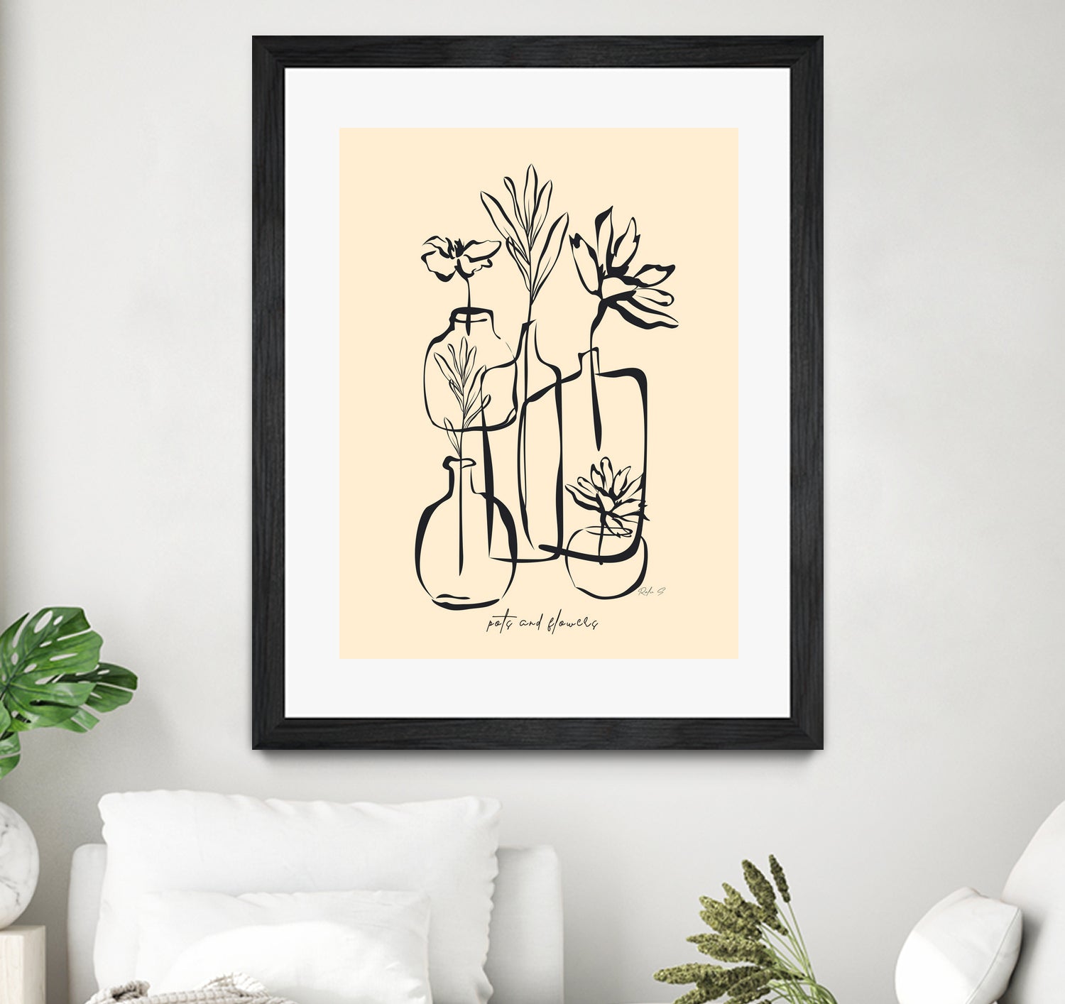 Pots And Flowers by Ralu S on GIANT ART - flowers and plants botanical line art