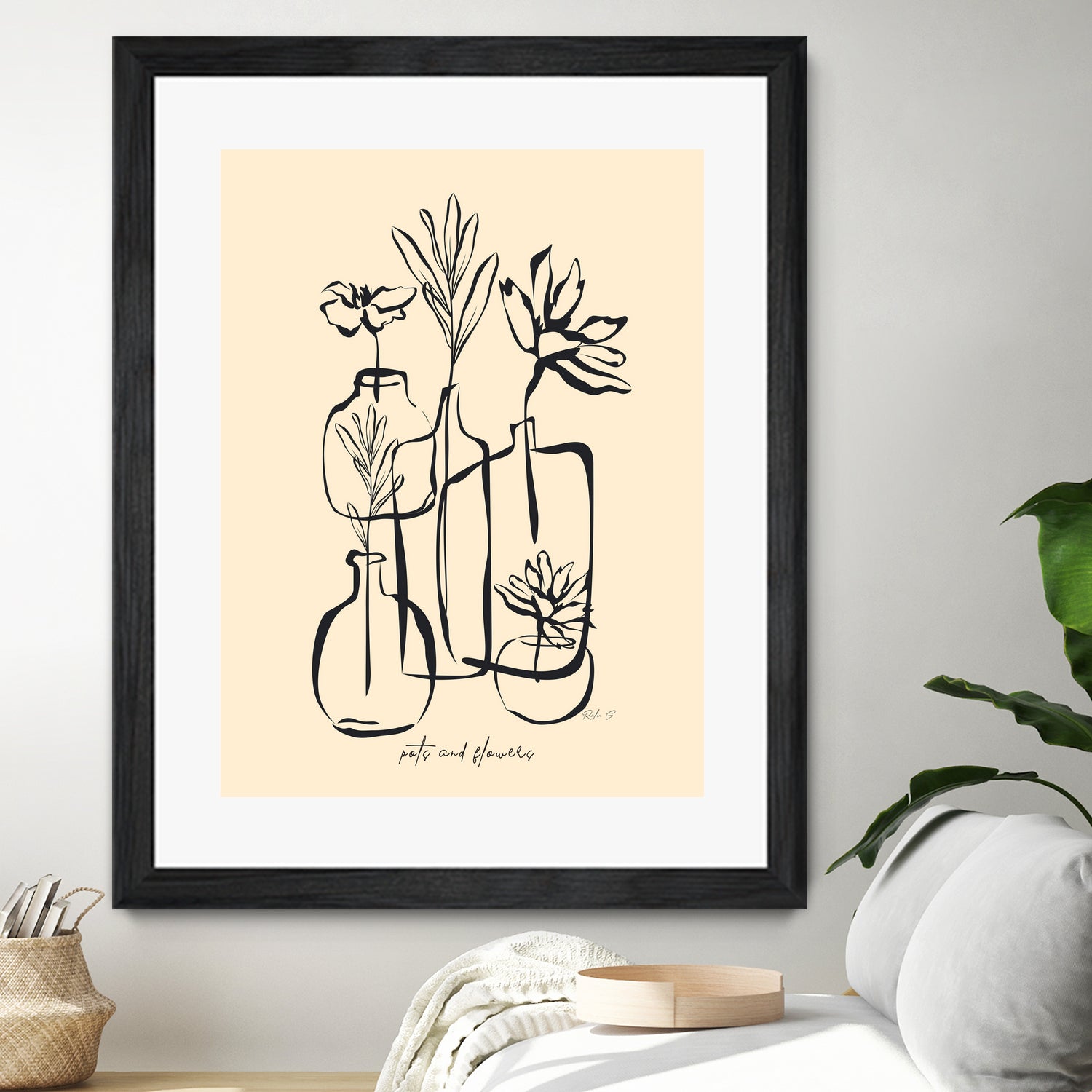 Pots And Flowers by Ralu S on GIANT ART - flowers and plants botanical line art
