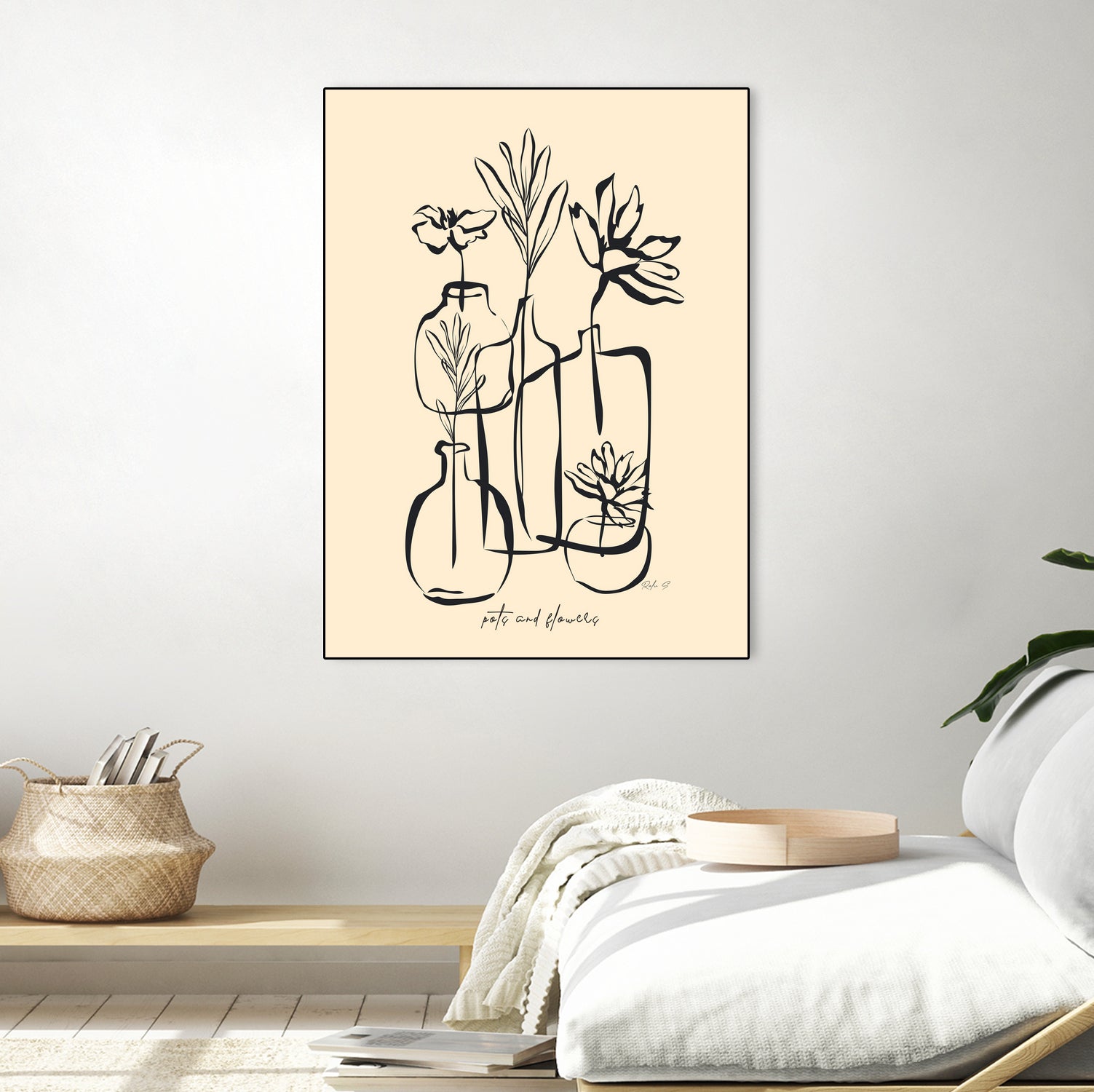 Pots And Flowers by Ralu S on GIANT ART - flowers and plants botanical line art