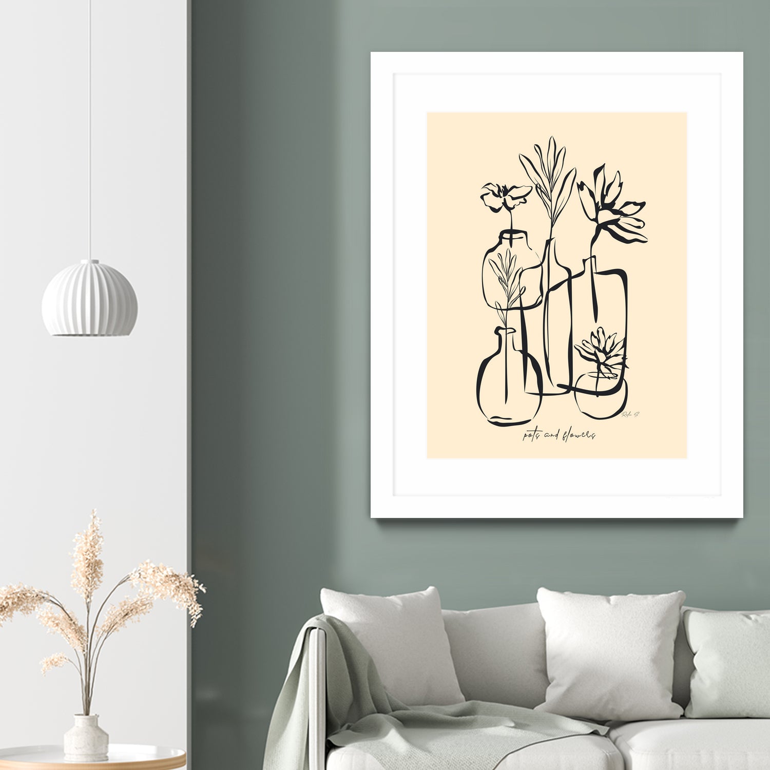 Pots And Flowers by Ralu S on GIANT ART - flowers and plants botanical line art