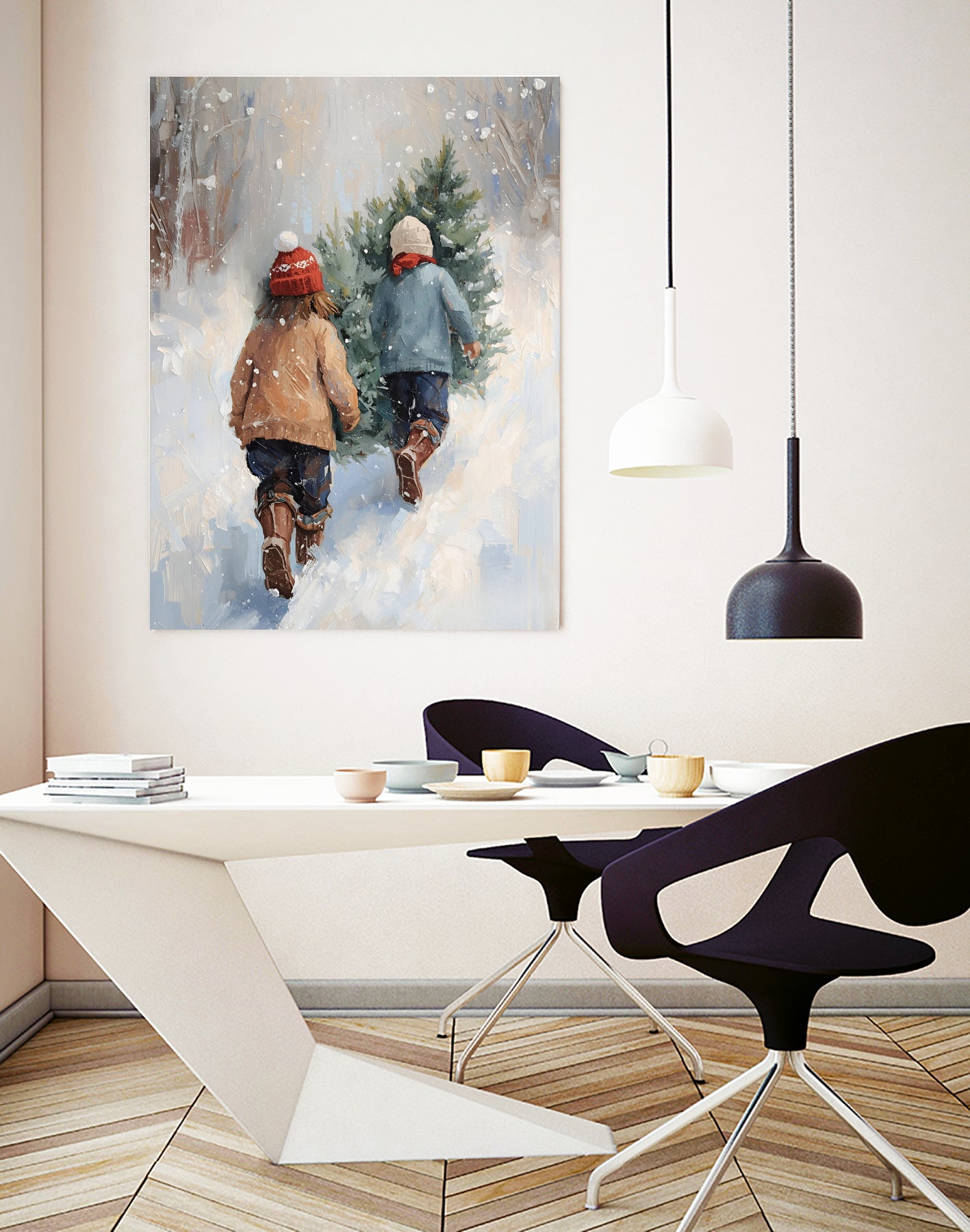 Kinder tragen Tanne im SchneegestApber by Ohkimiko on GIANT ART - kids kinder im schnee