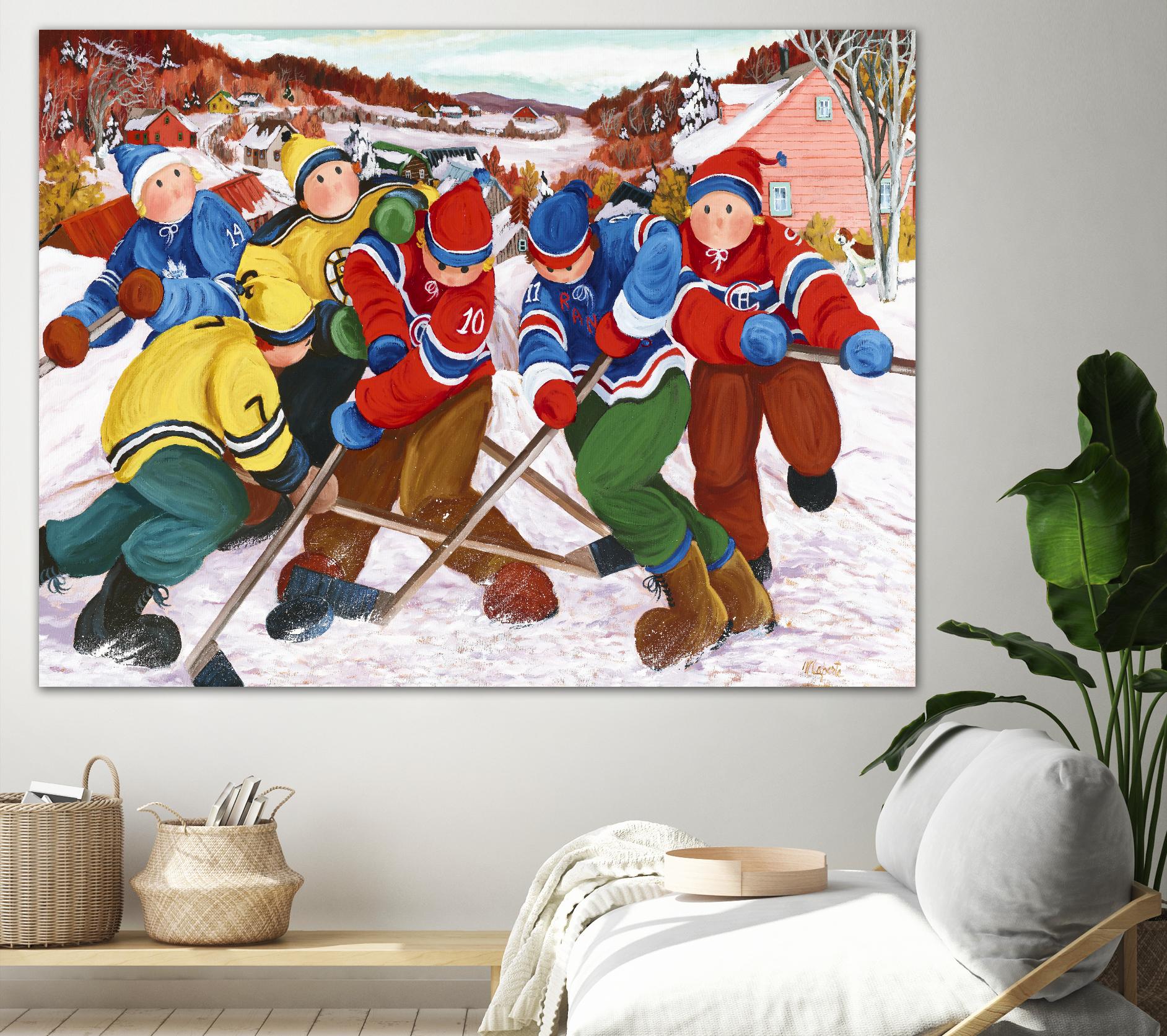 Partie de hockey by Nicole Laporte on GIANT ART - yellow winter scenes