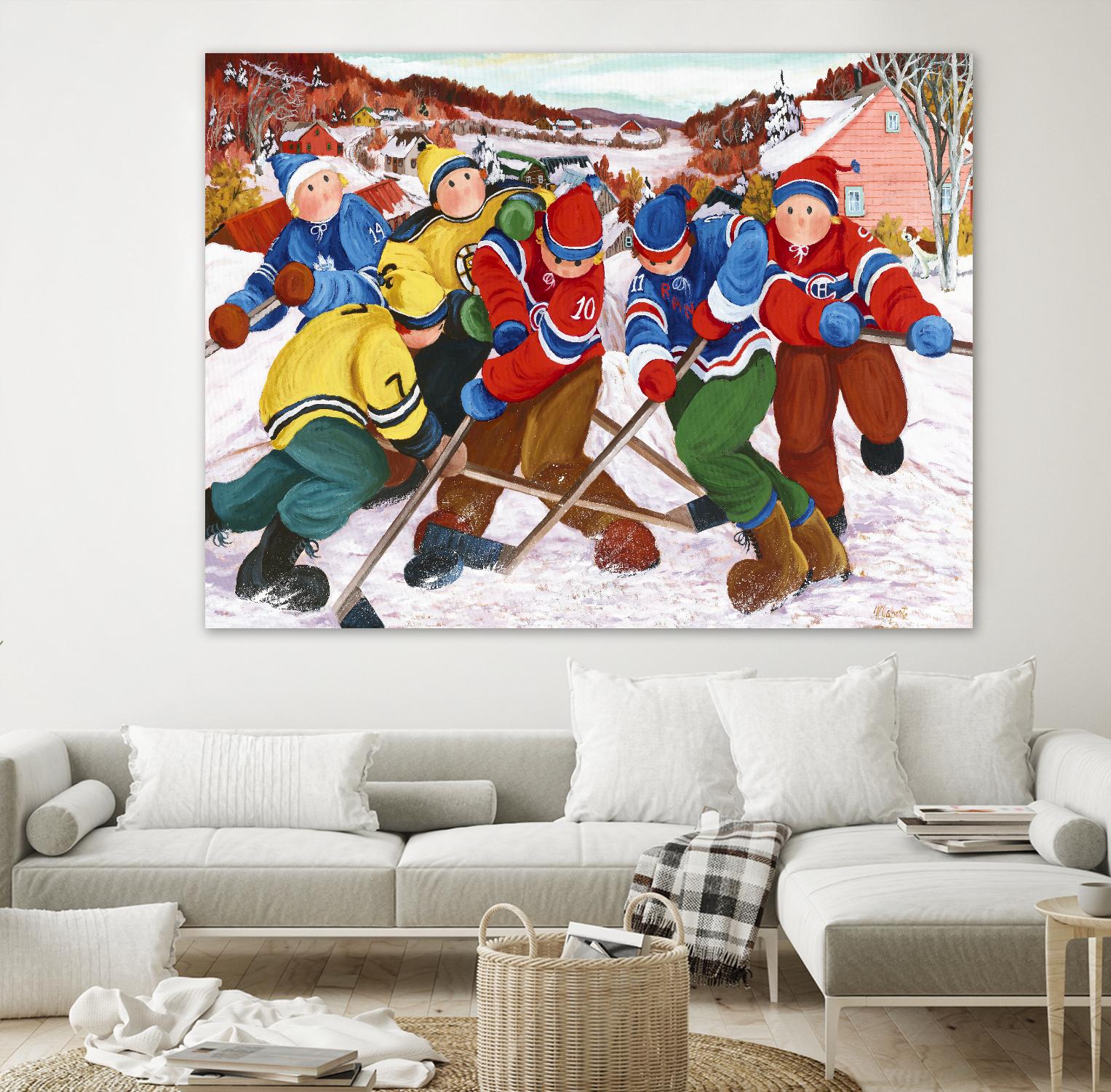 Partie de hockey by Nicole Laporte on GIANT ART - yellow winter scenes