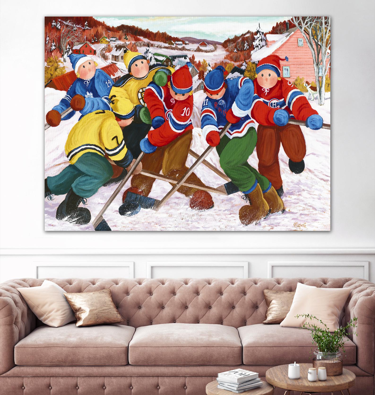 Partie de hockey by Nicole Laporte on GIANT ART - yellow winter scenes