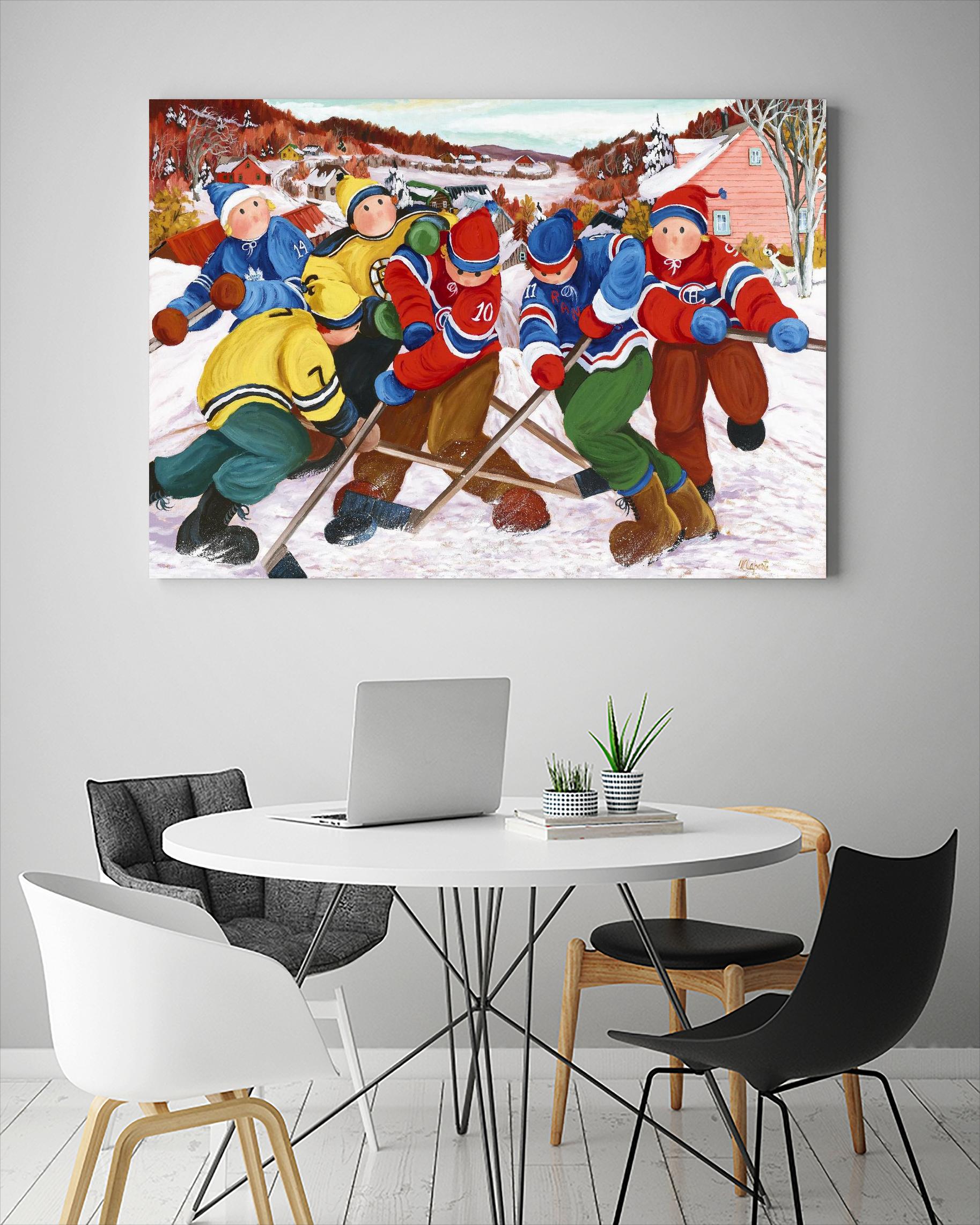 Partie de hockey by Nicole Laporte on GIANT ART - yellow winter scenes
