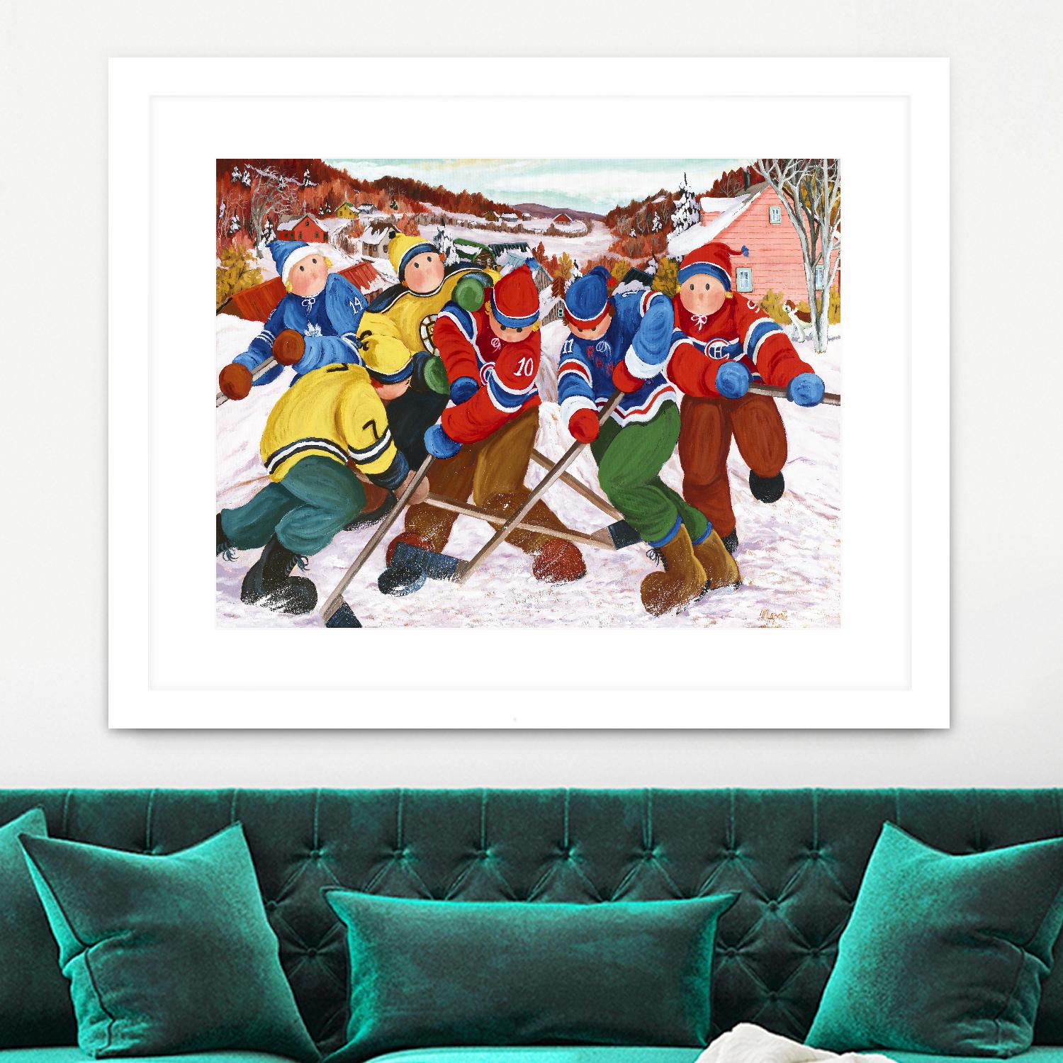 Partie de hockey by Nicole Laporte on GIANT ART - yellow winter scenes