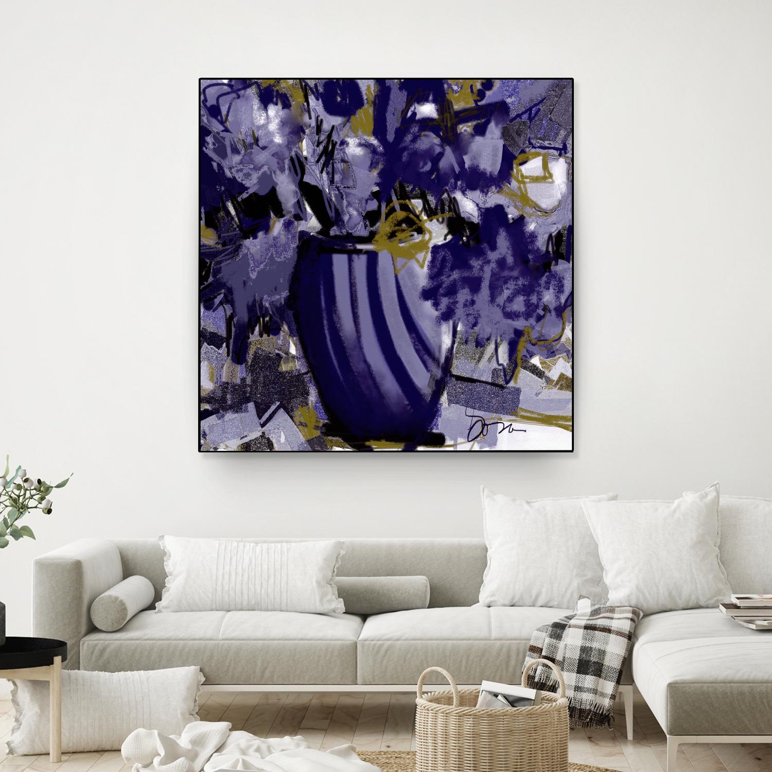 Dark blue flowers by Doris Savard on GIANT ART - grey abstract
