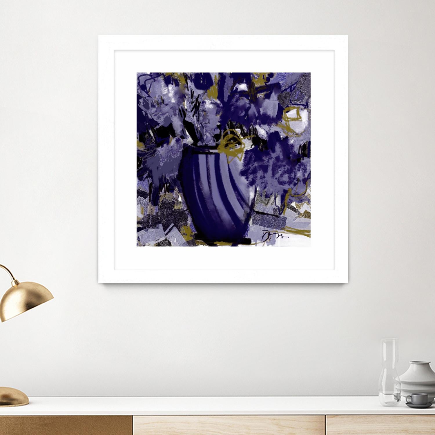 Dark blue flowers by Doris Savard on GIANT ART - grey abstract