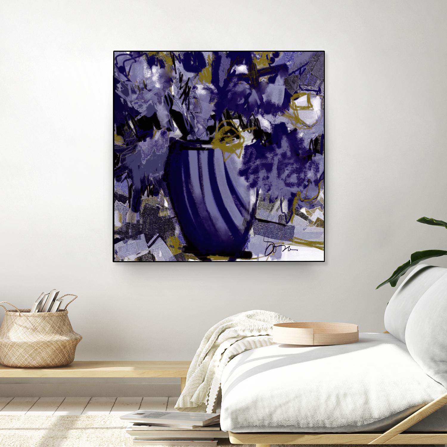 Dark blue flowers by Doris Savard on GIANT ART - grey abstract