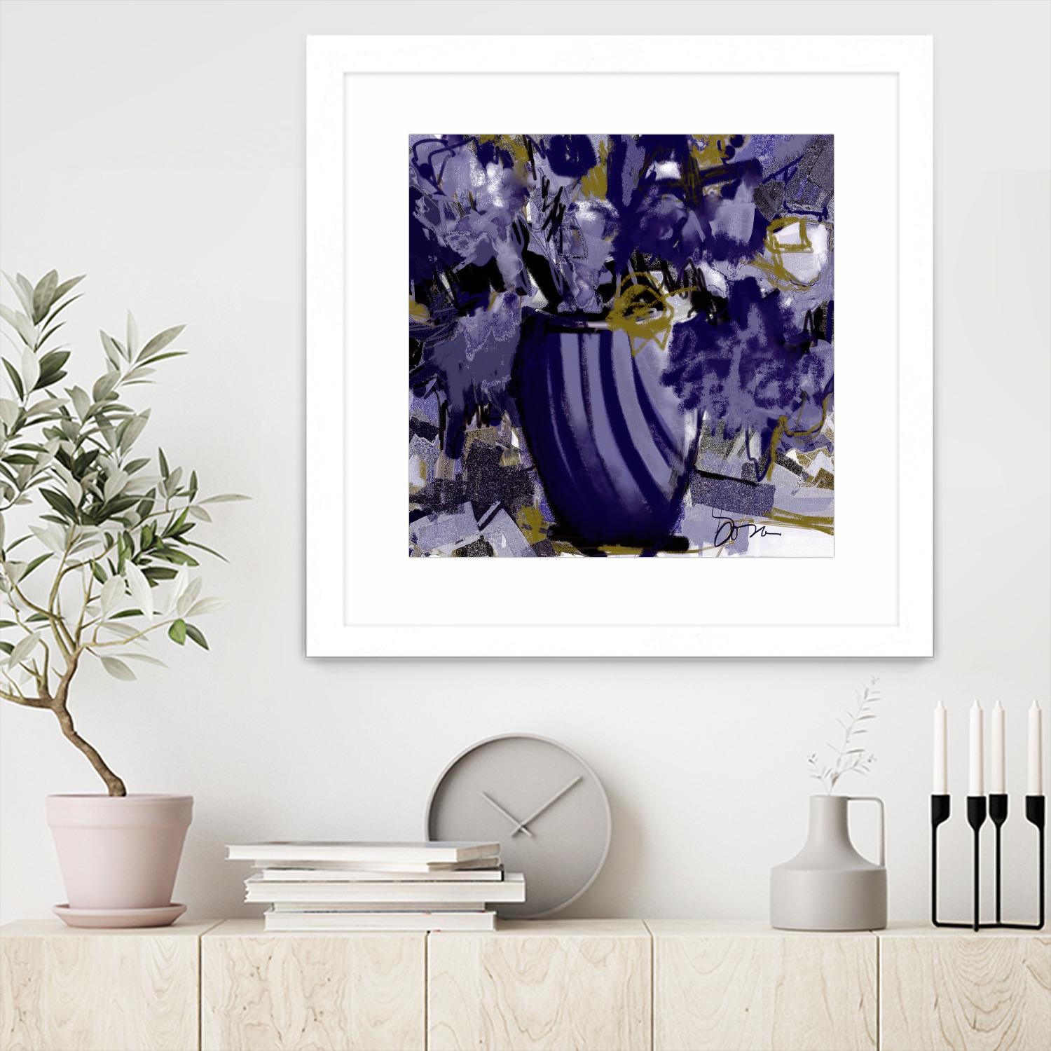 Dark blue flowers by Doris Savard on GIANT ART - grey abstract