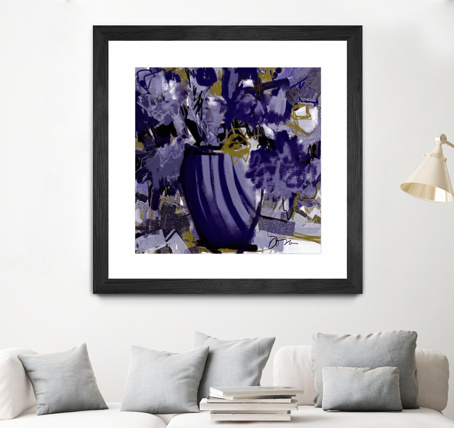 Dark blue flowers by Doris Savard on GIANT ART - grey abstract