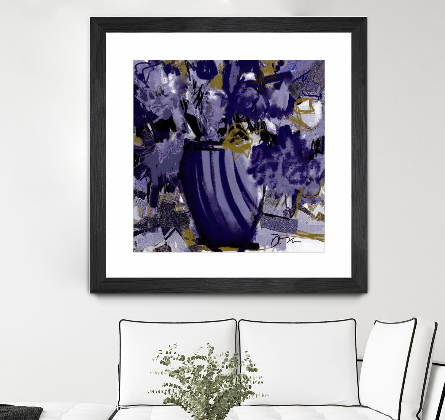 Dark blue flowers by Doris Savard on GIANT ART - grey abstract