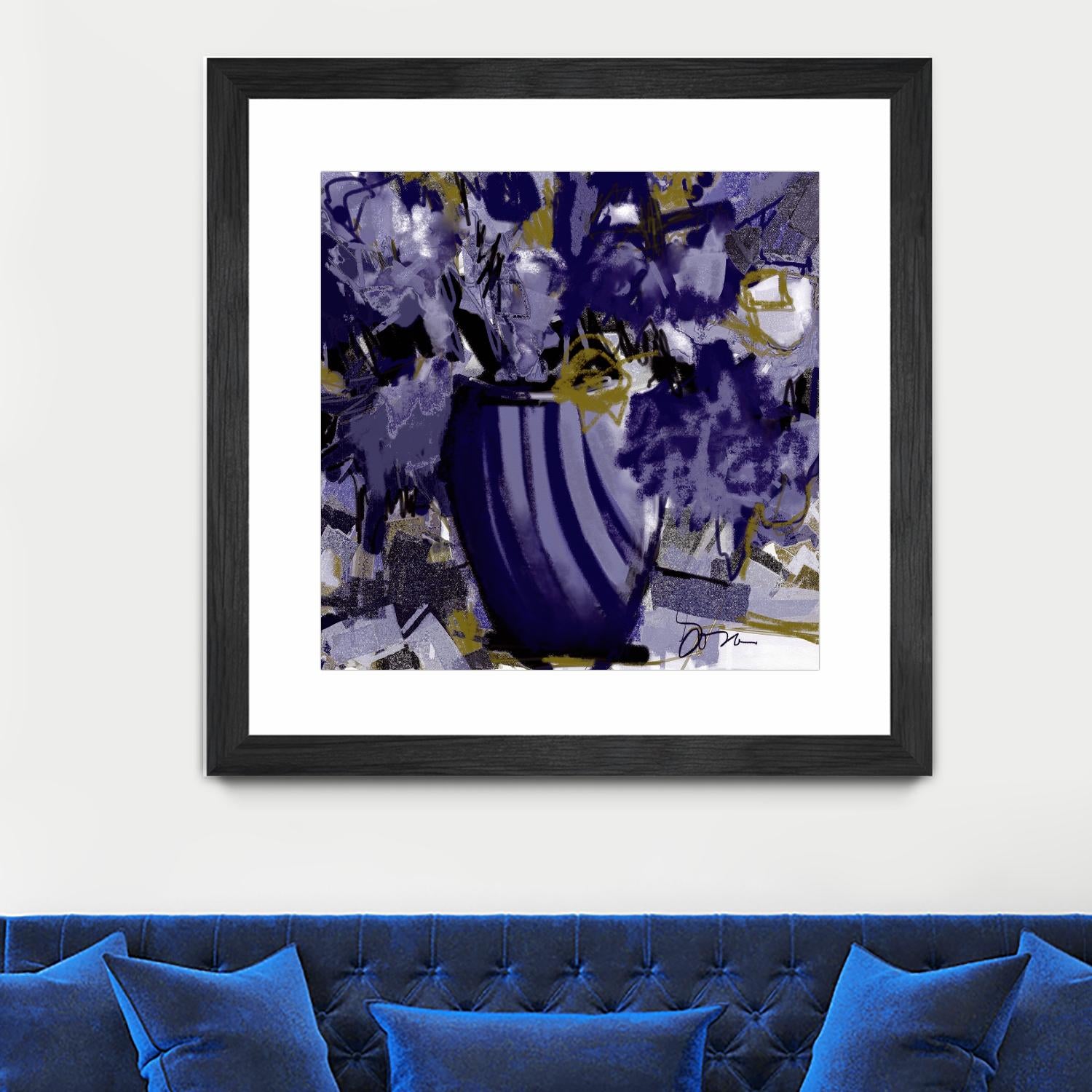 Dark blue flowers by Doris Savard on GIANT ART - grey abstract