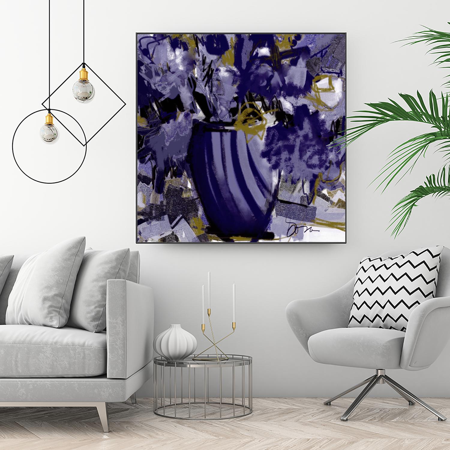Dark blue flowers by Doris Savard on GIANT ART - grey abstract