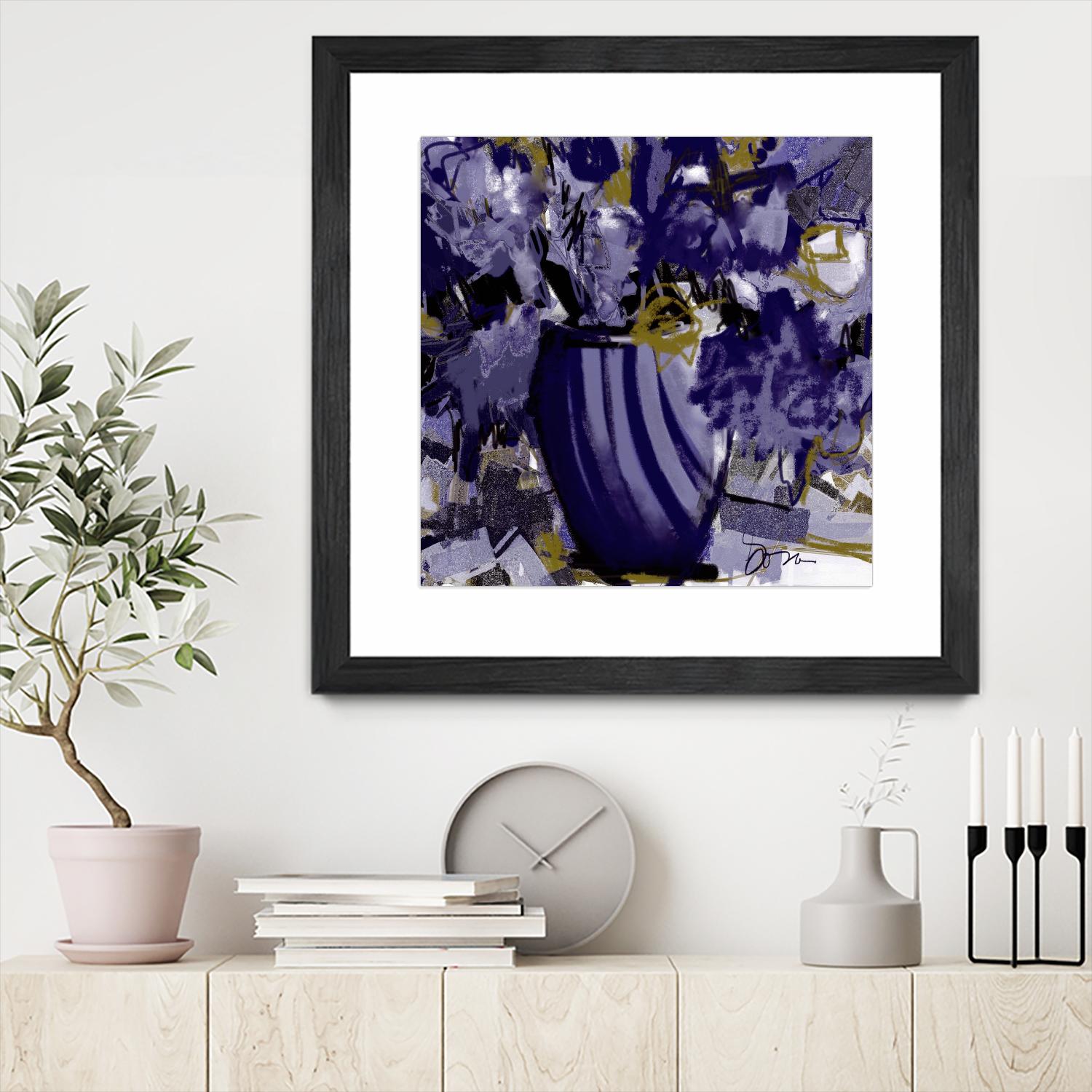 Dark blue flowers by Doris Savard on GIANT ART - grey abstract