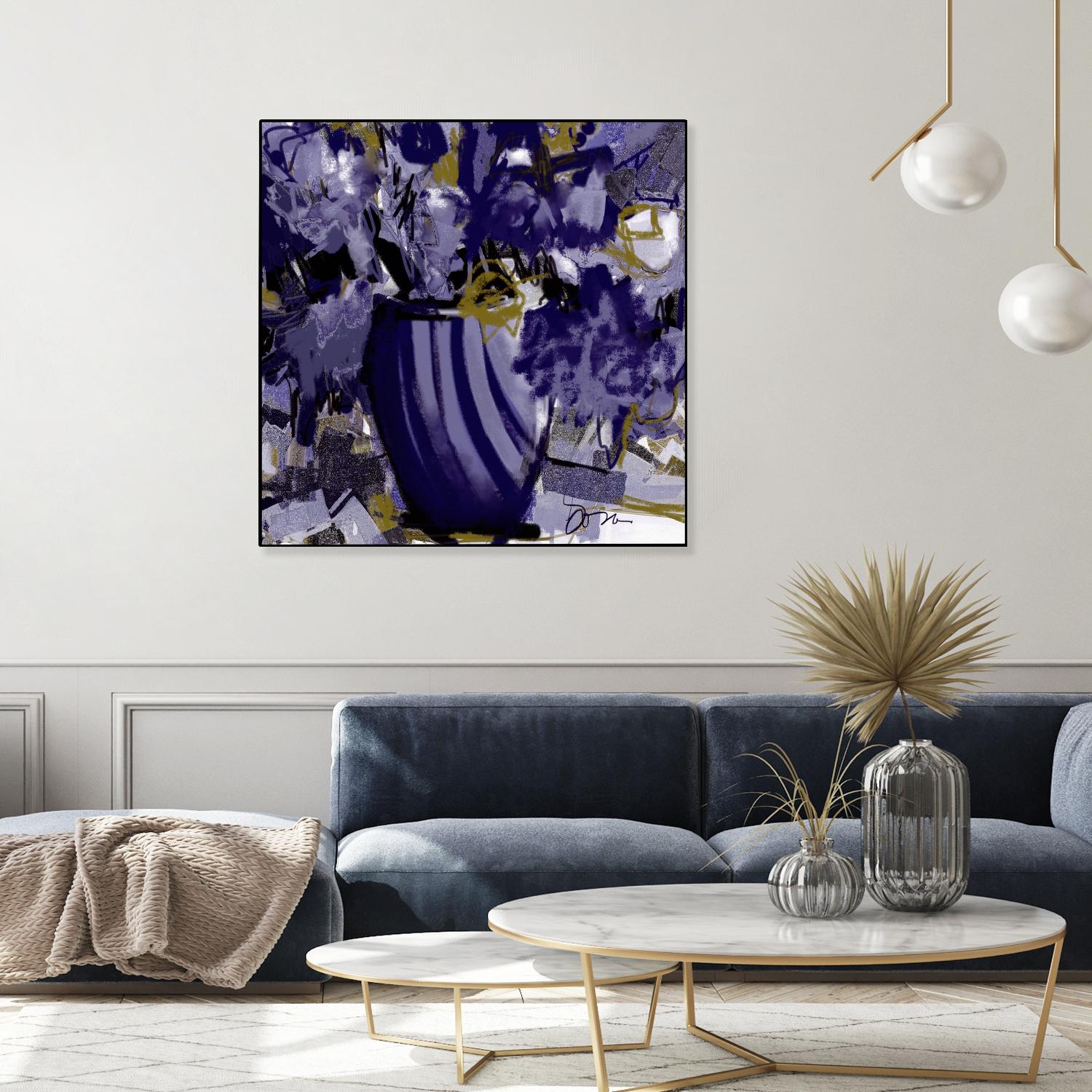 Dark blue flowers by Doris Savard on GIANT ART - grey abstract