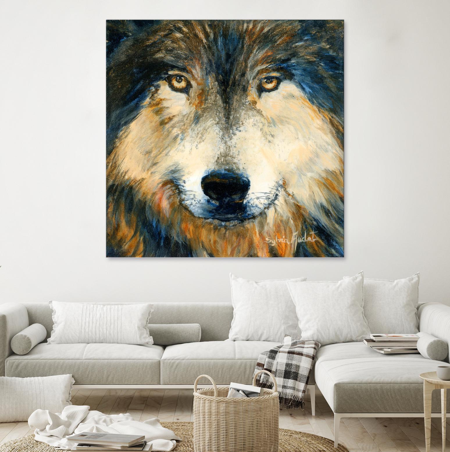 Regard inquiet du loup by Sylvia Audet on GIANT ART - white animals