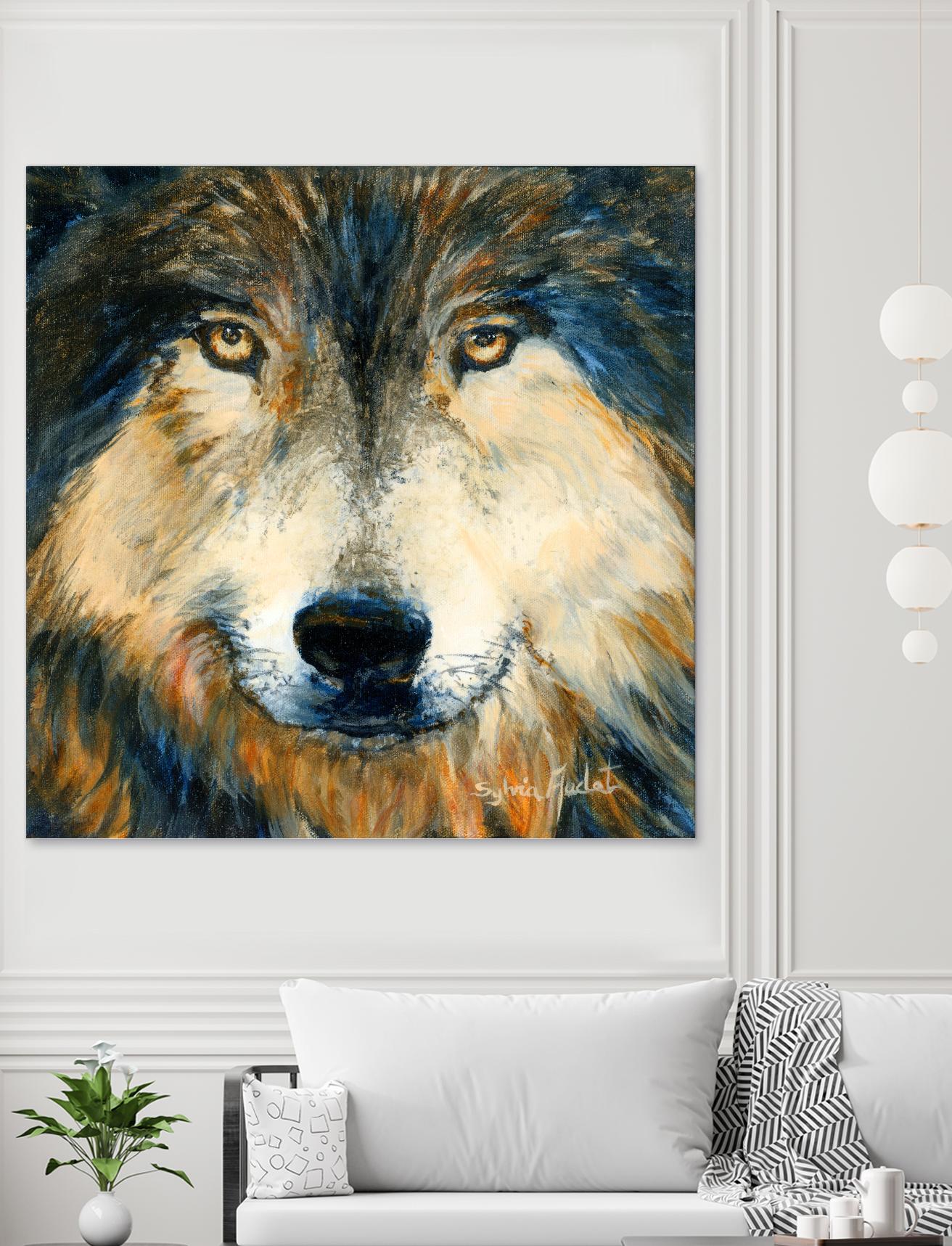 Regard inquiet du loup by Sylvia Audet on GIANT ART - white animals
