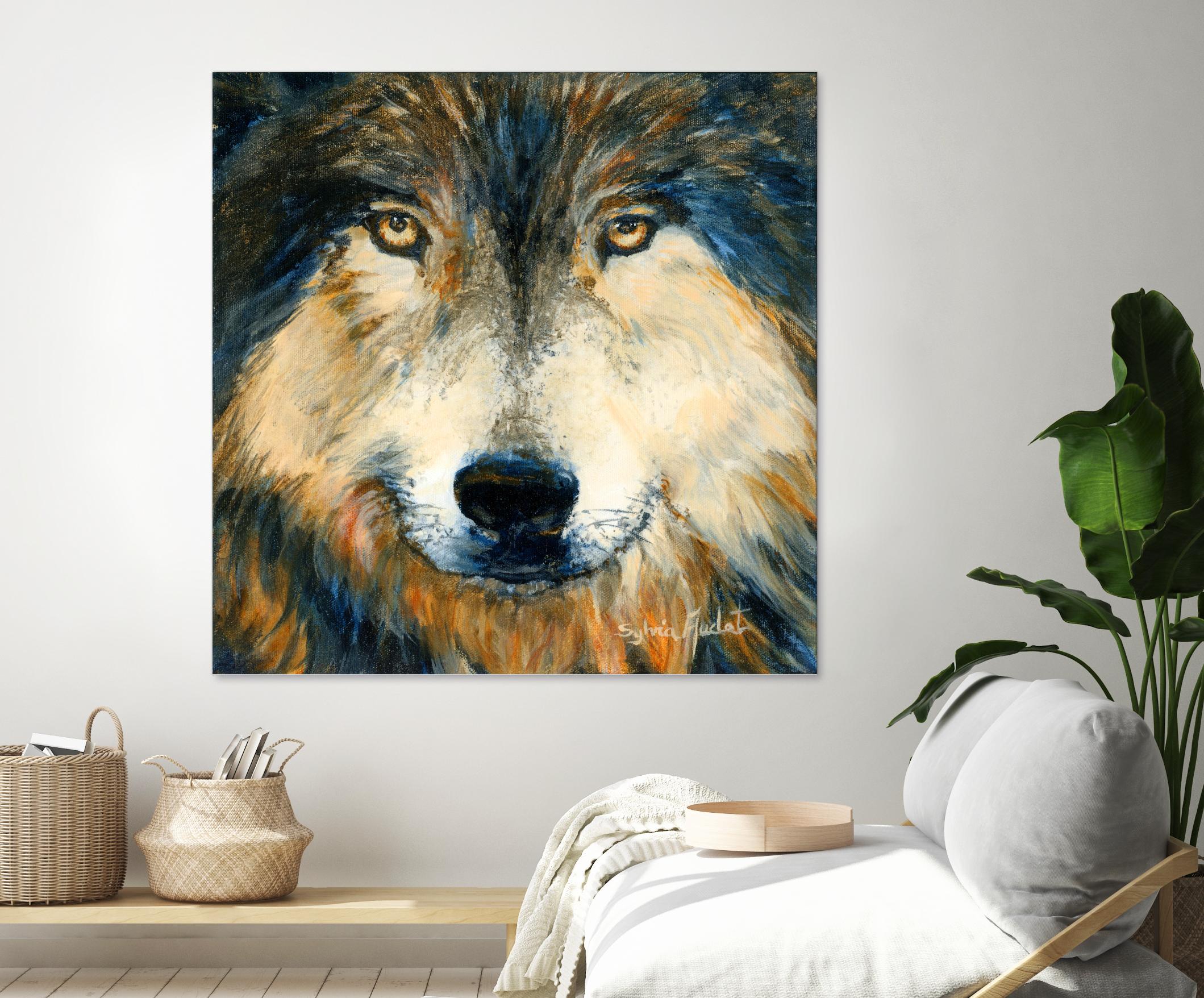 Regard inquiet du loup by Sylvia Audet on GIANT ART - white animals