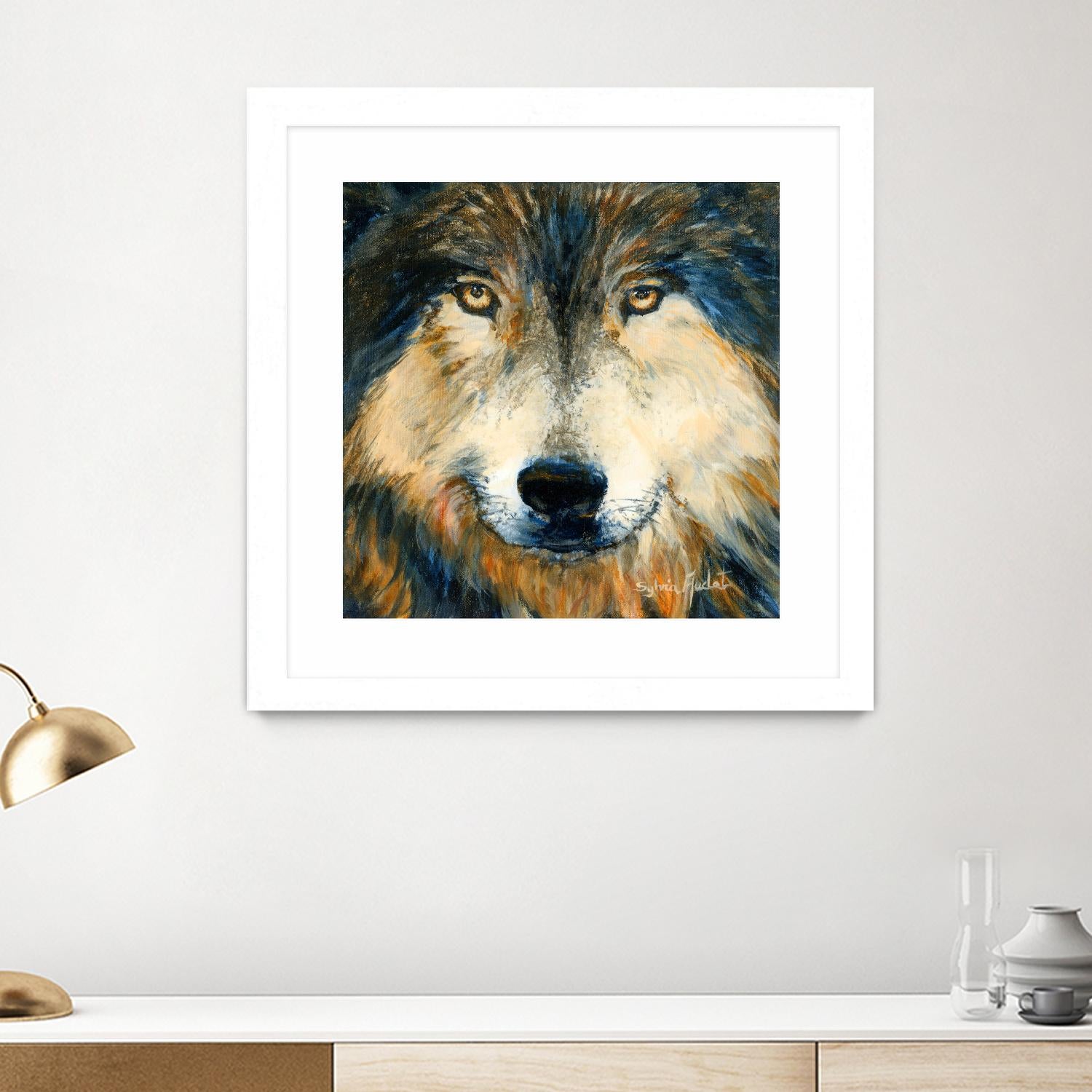 Regard inquiet du loup by Sylvia Audet on GIANT ART - white animals