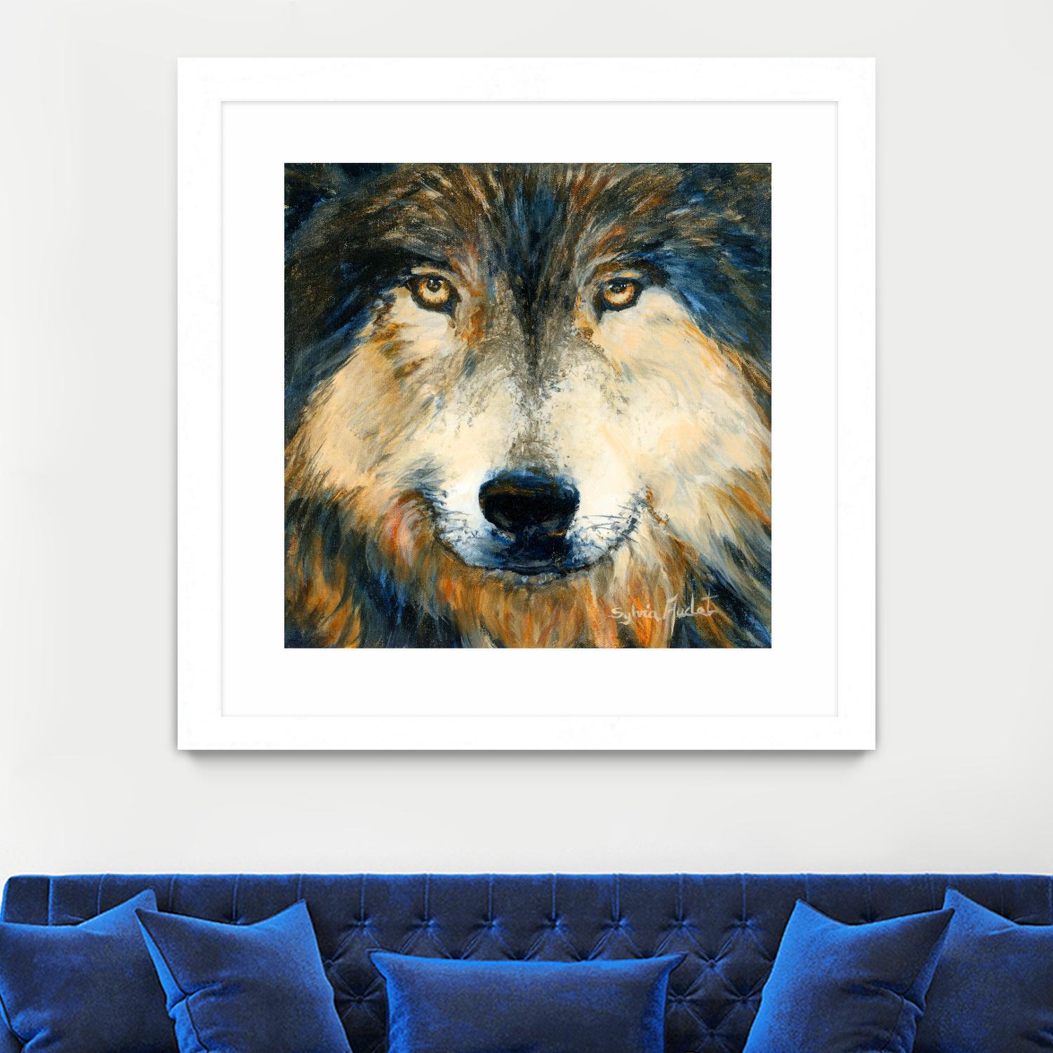 Regard inquiet du loup by Sylvia Audet on GIANT ART - white animals