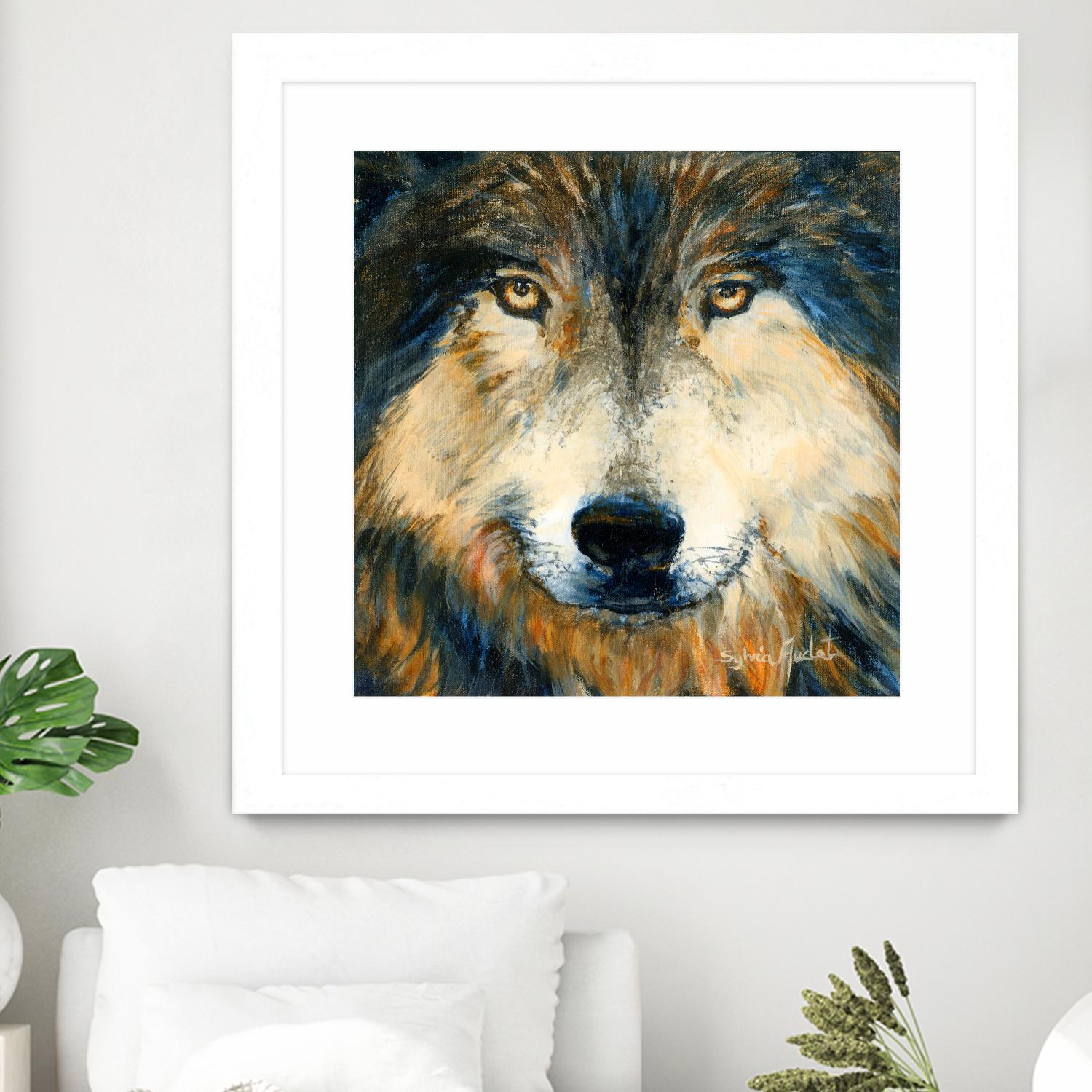 Regard inquiet du loup by Sylvia Audet on GIANT ART - white animals