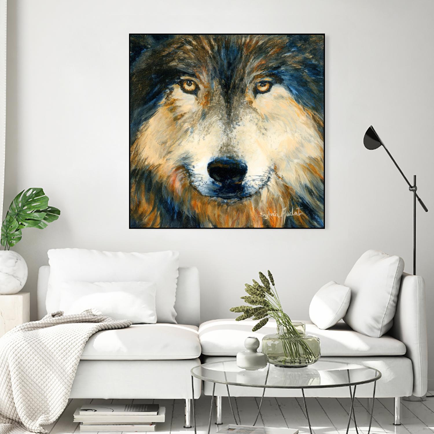 Regard inquiet du loup by Sylvia Audet on GIANT ART - white animals