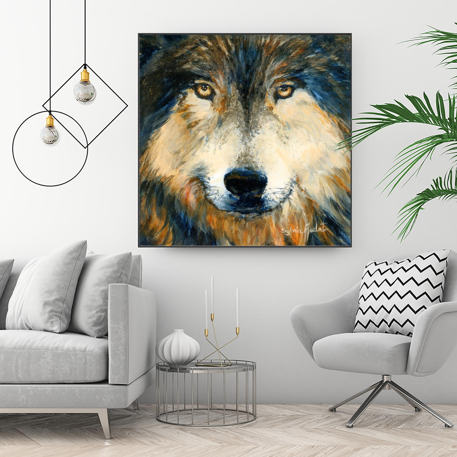 Regard inquiet du loup by Sylvia Audet on GIANT ART - white animals