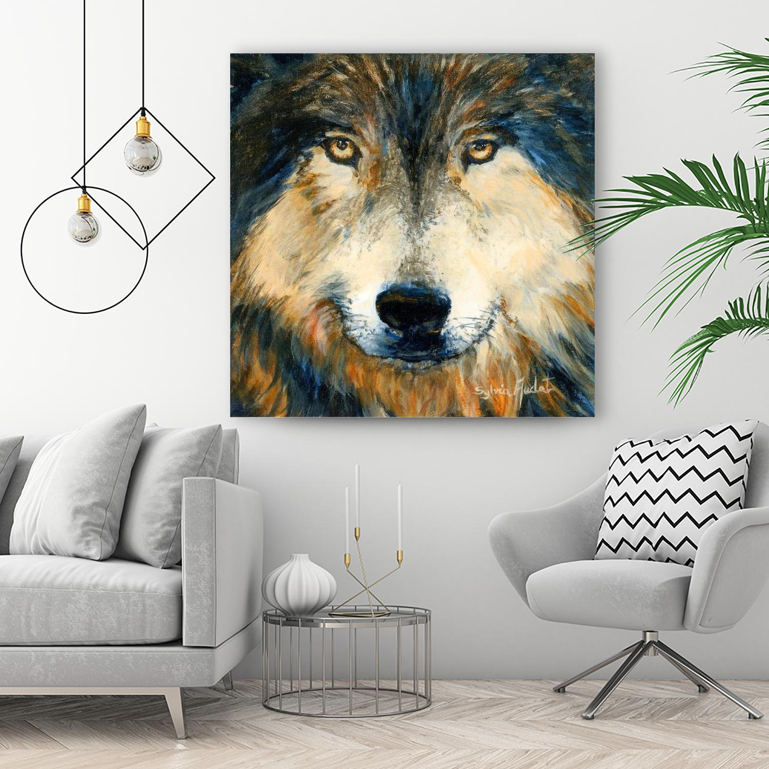 Regard inquiet du loup by Sylvia Audet on GIANT ART - white animals canadien