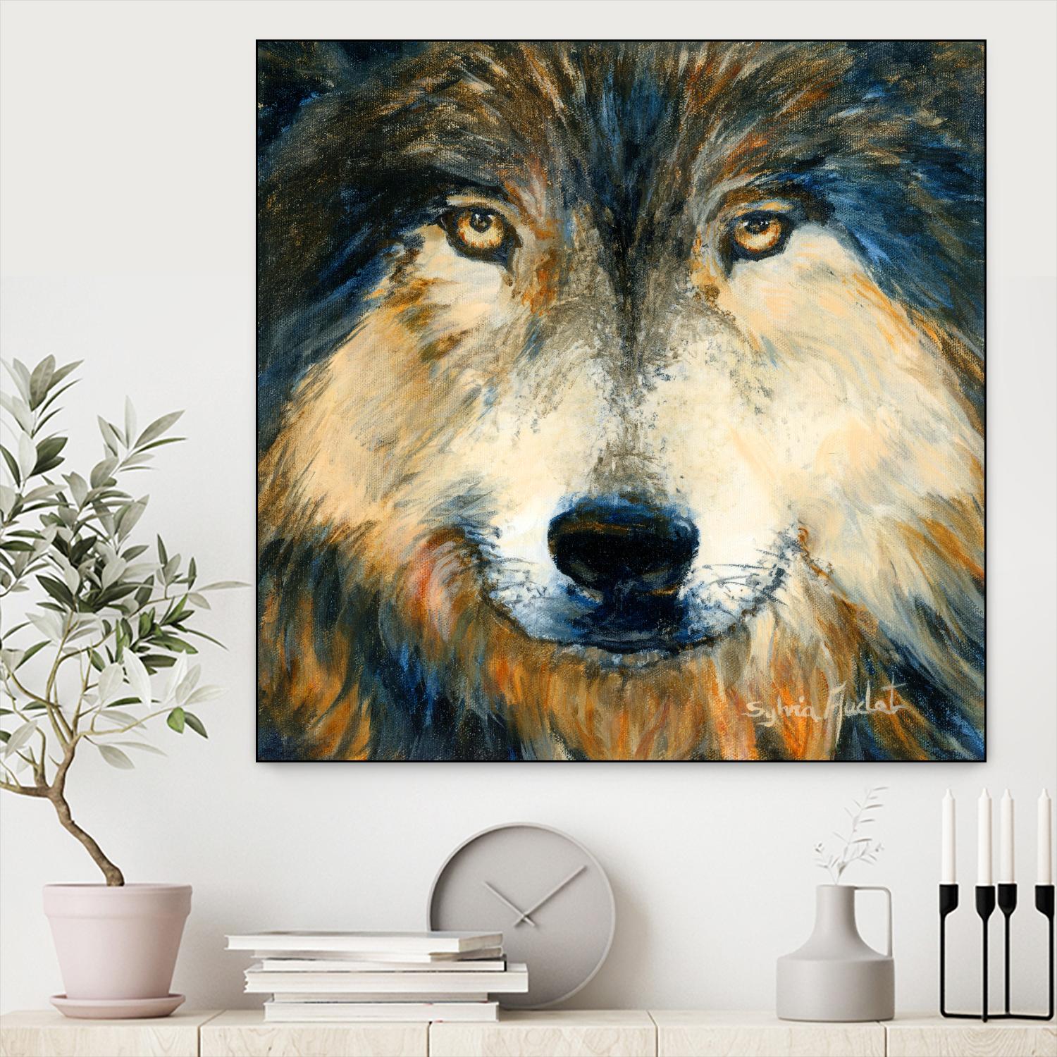 Regard inquiet du loup by Sylvia Audet on GIANT ART - white animals