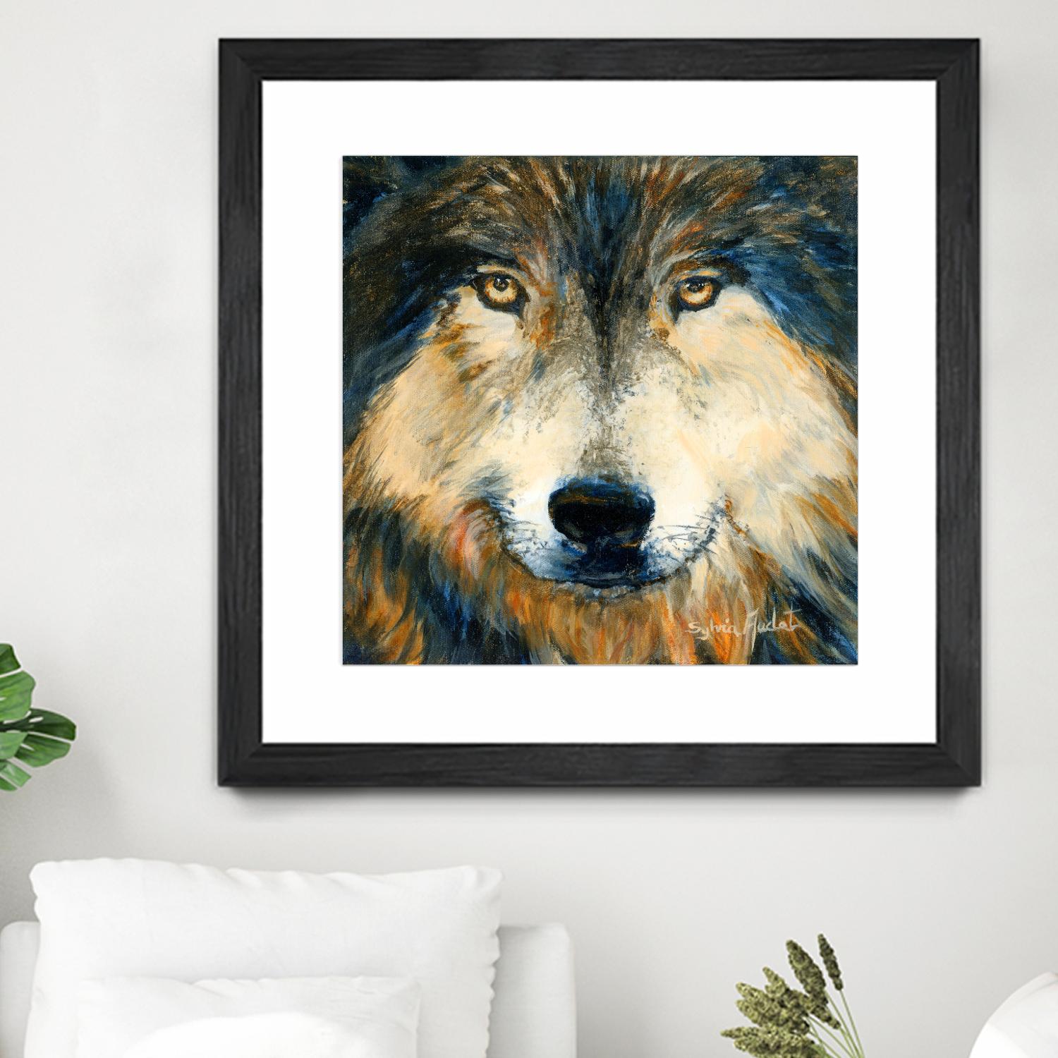 Regard inquiet du loup by Sylvia Audet on GIANT ART - white animals