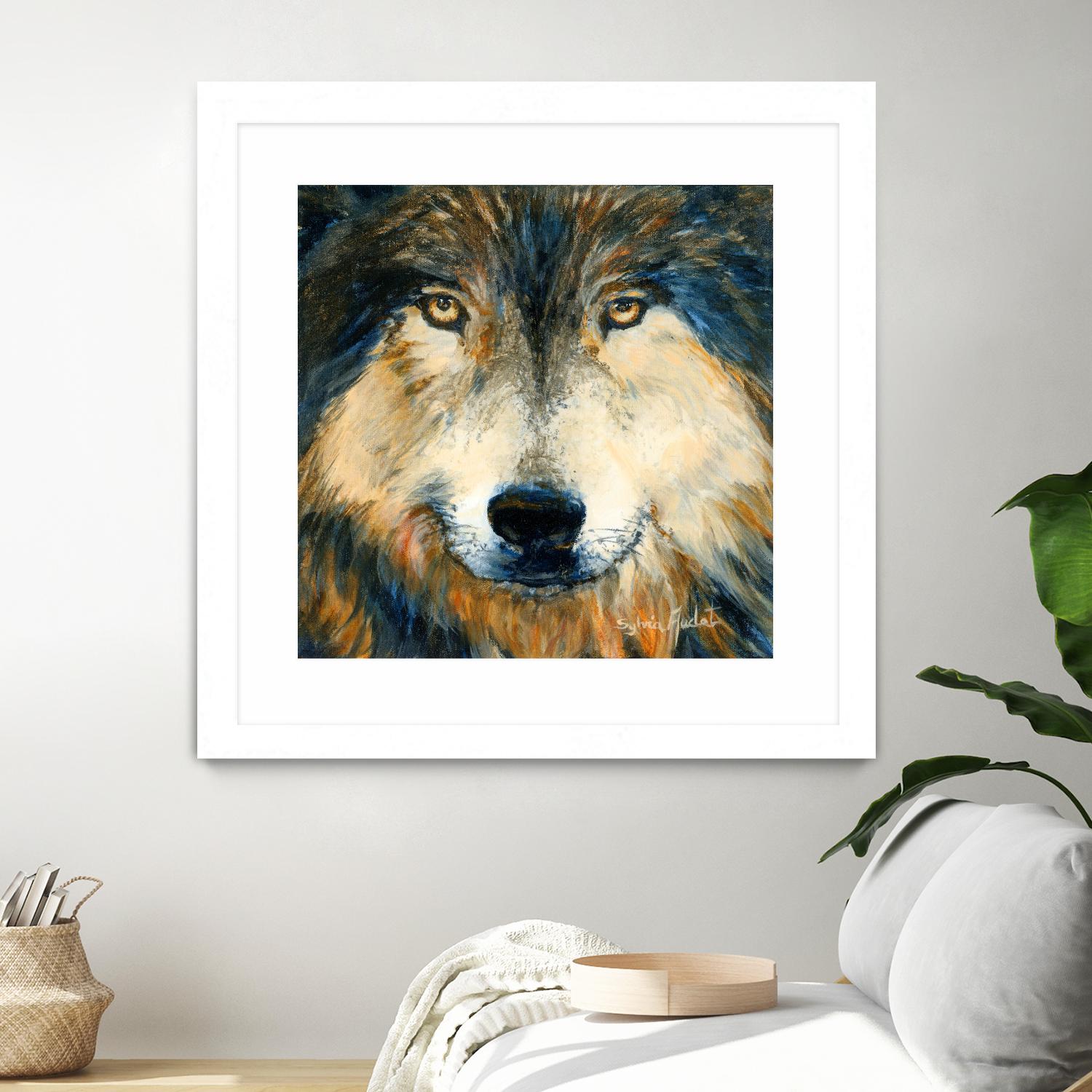 Regard inquiet du loup by Sylvia Audet on GIANT ART - white animals