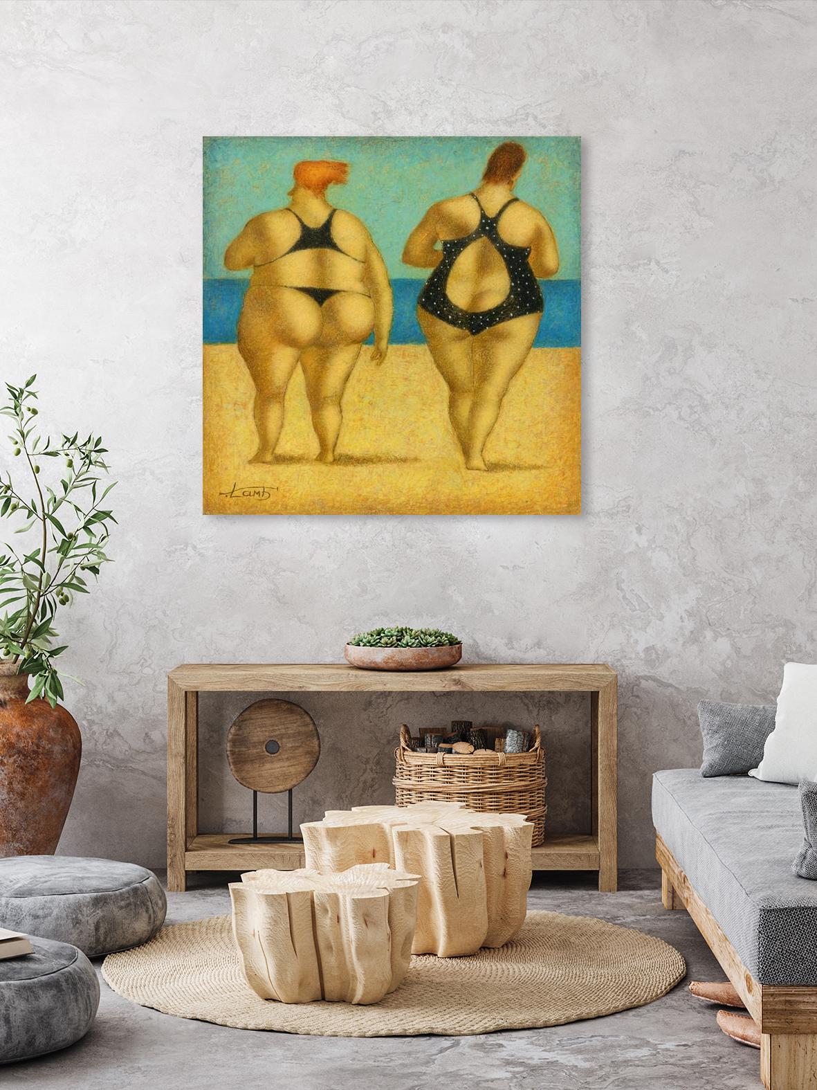 2 on the beach by Steven Lamb on GIANT ART - beige figurative fat women