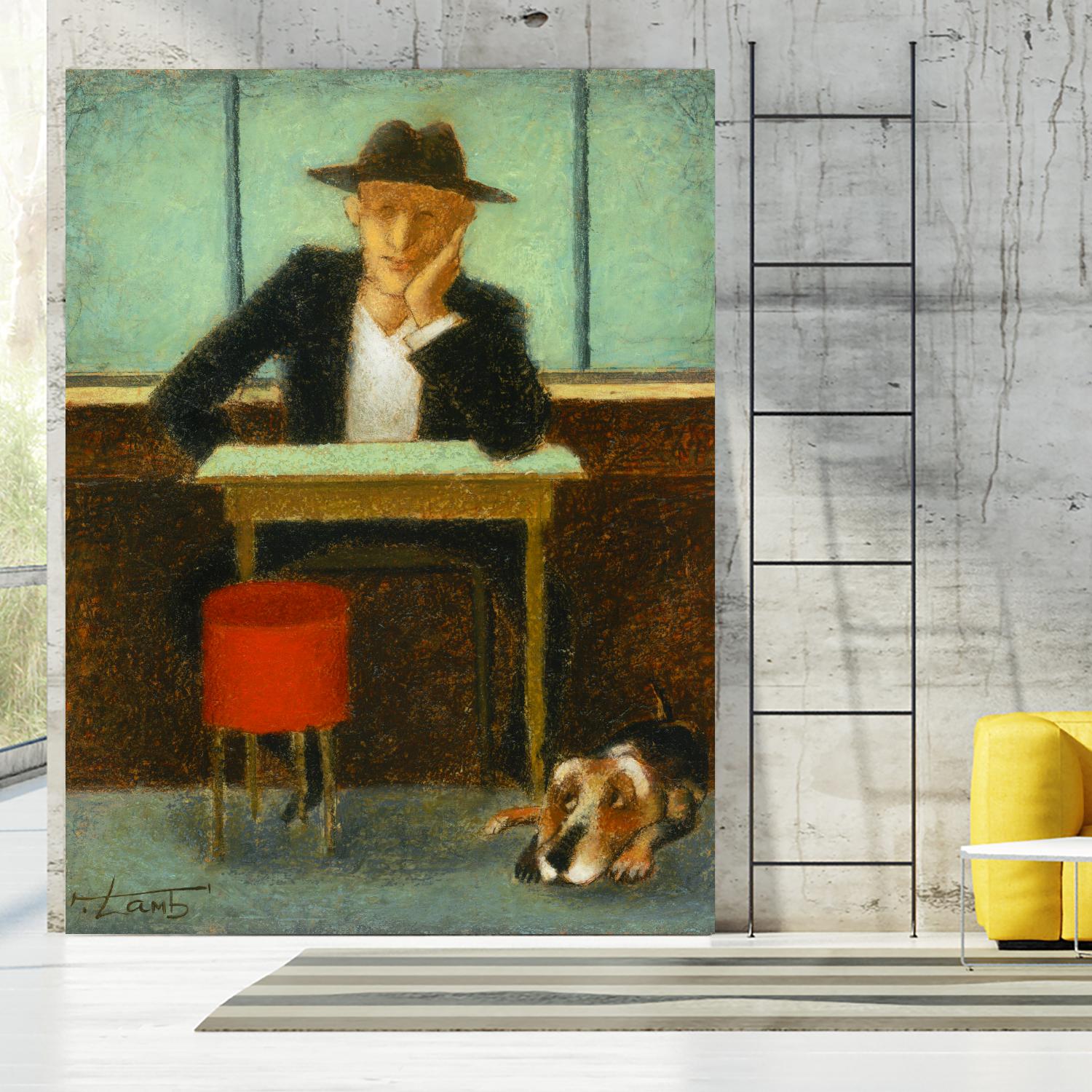 2 in a cafe shop by Steven Lamb on GIANT ART - brown men and women