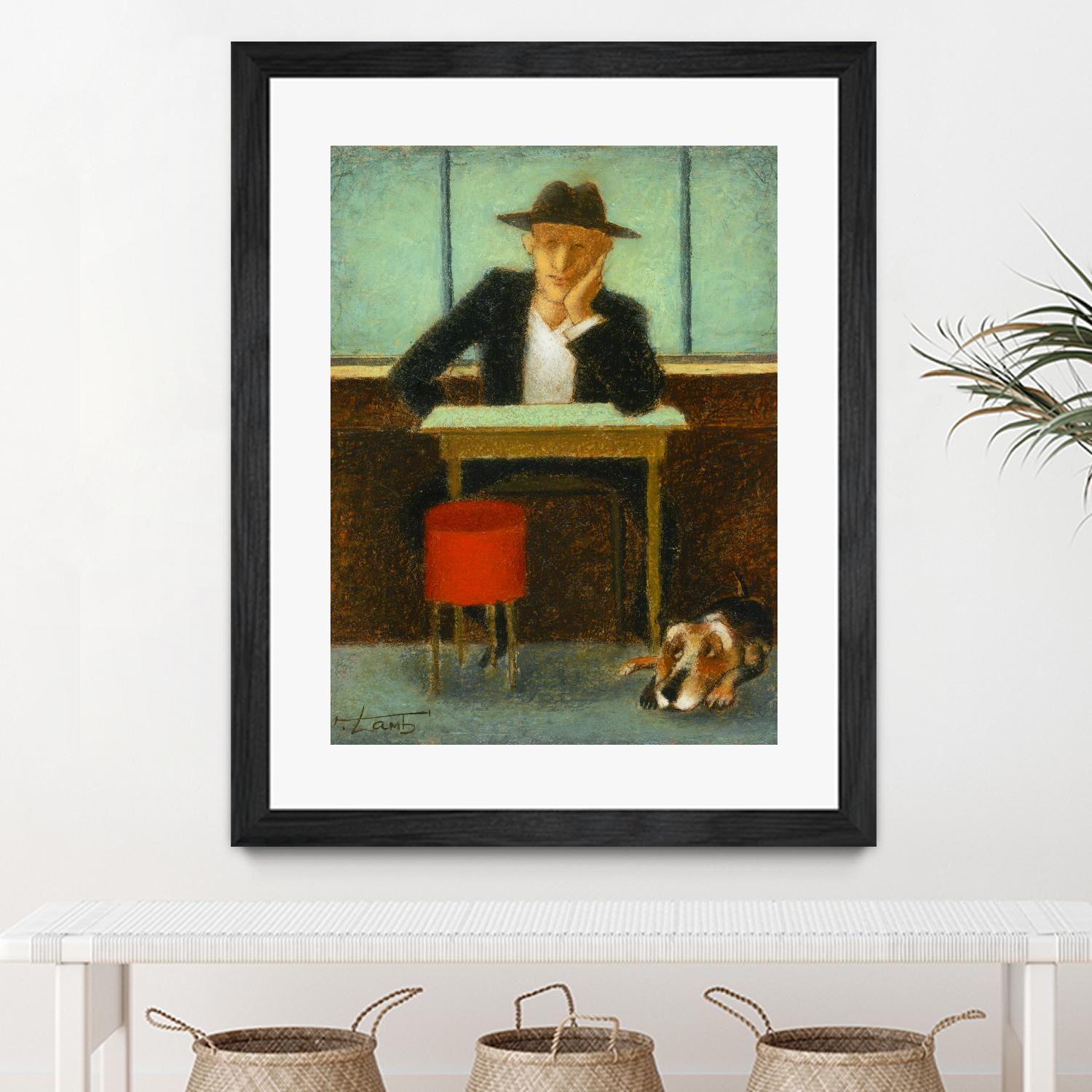 2 in a cafe shop by Steven Lamb on GIANT ART - green figurative homme