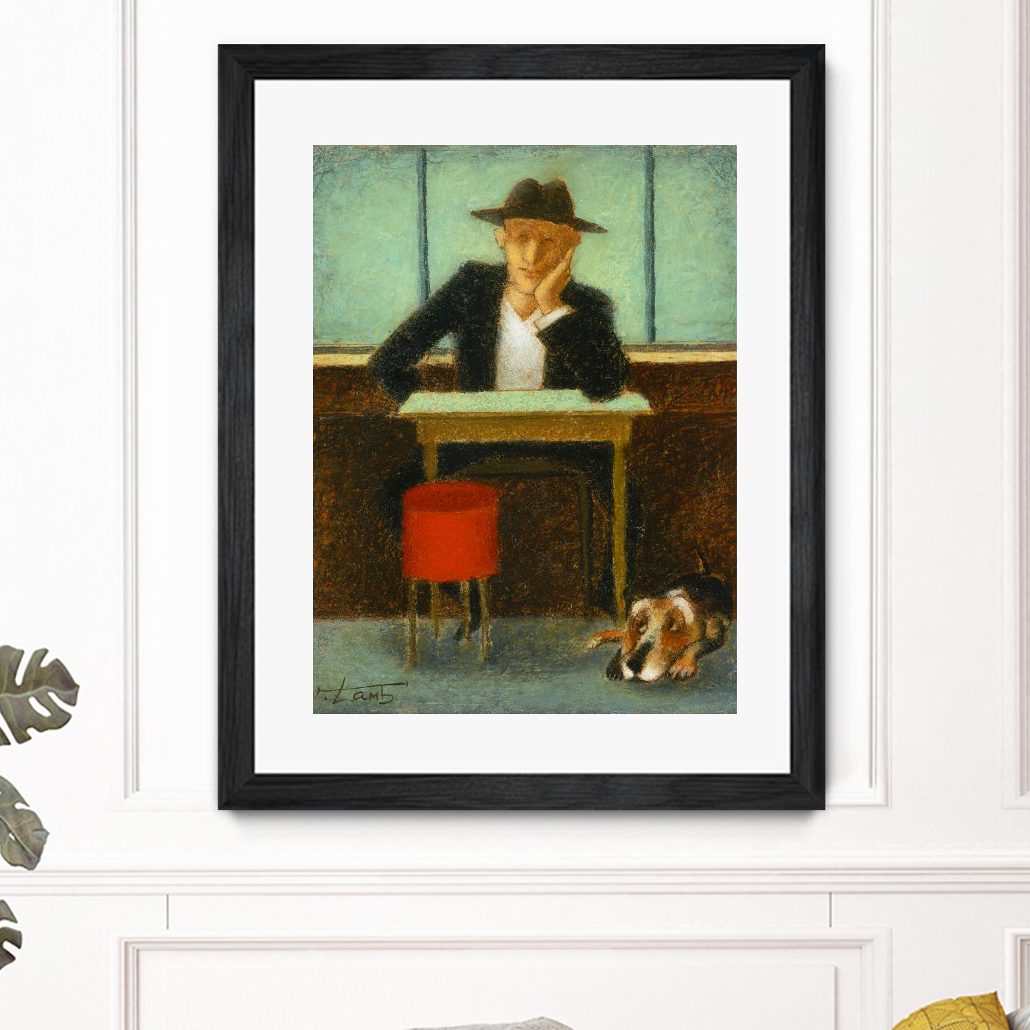 2 in a cafe shop by Steven Lamb on GIANT ART - green figurative homme