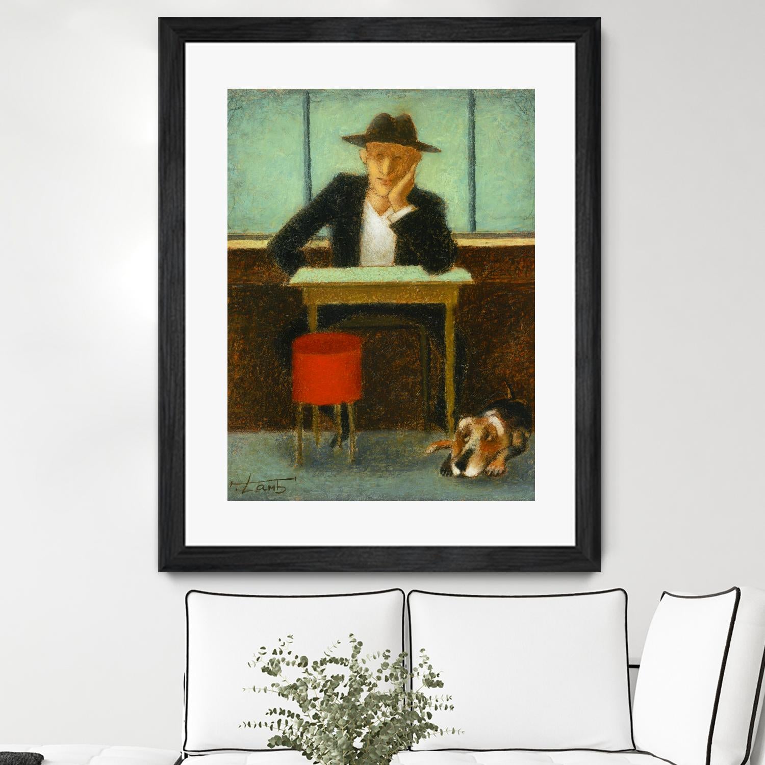 2 in a cafe shop by Steven Lamb on GIANT ART - green figurative homme