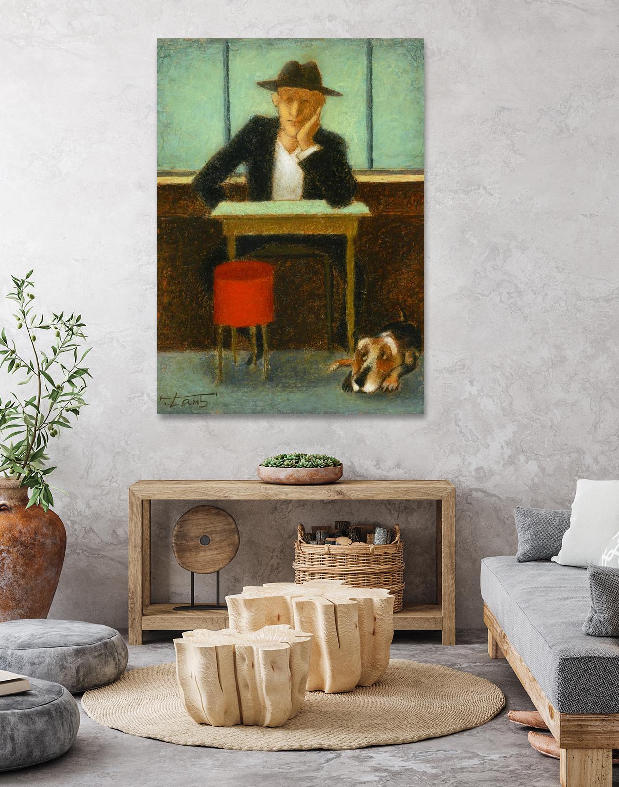 2 in a cafe shop by Steven Lamb on GIANT ART - green figurative homme