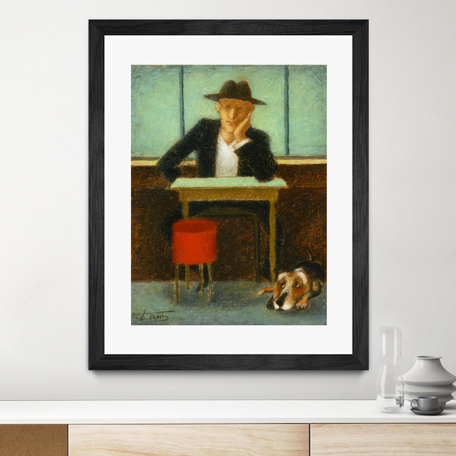 2 in a cafe shop by Steven Lamb on GIANT ART - green figurative homme