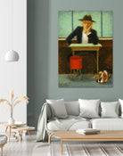 2 in a cafe shop by Steven Lamb on GIANT ART - green figurative homme