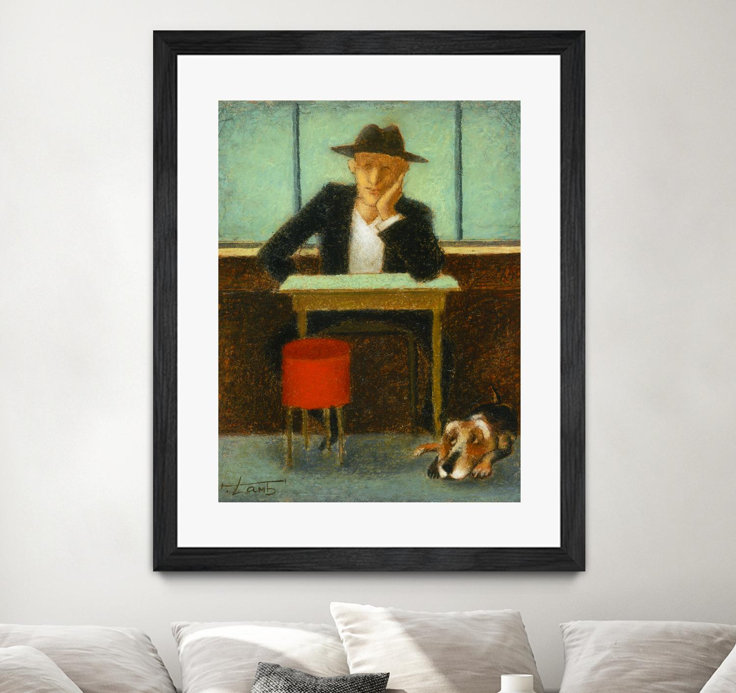 2 in a cafe shop by Steven Lamb on GIANT ART - green figurative homme