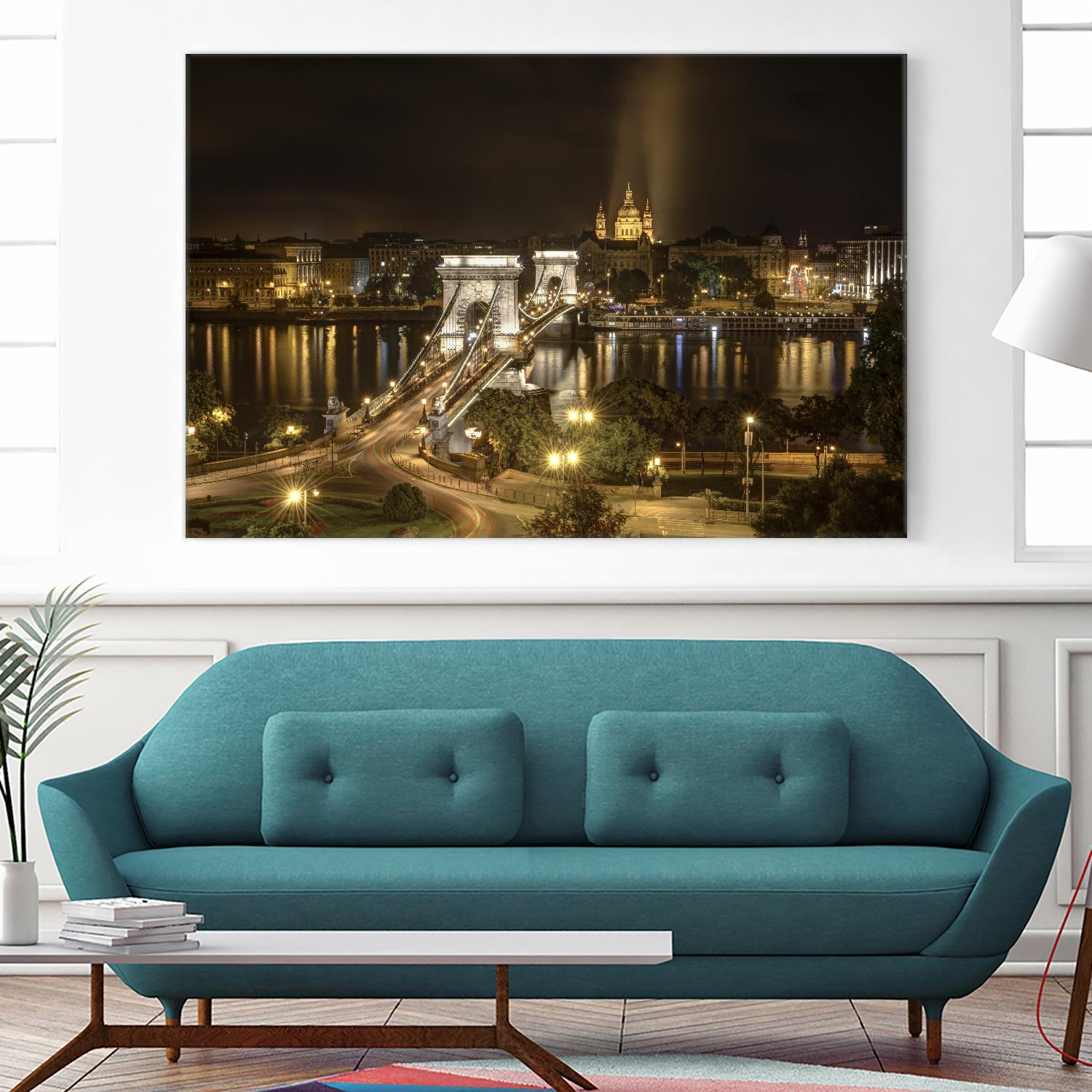 Budapest Chain Bridge traffic by Nick Jackson on GIANT ART - beige landscape