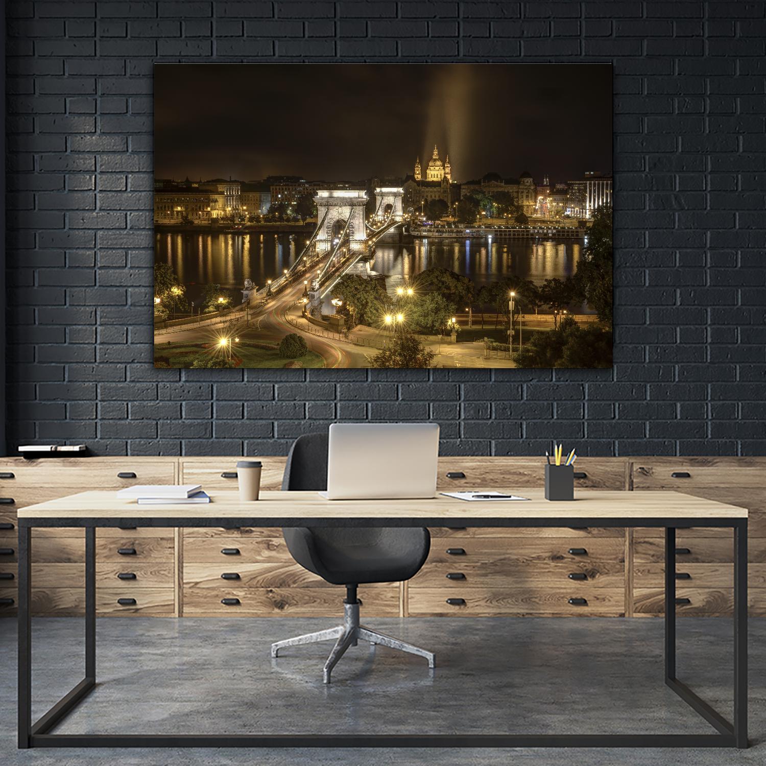 Budapest Chain Bridge traffic by Nick Jackson on GIANT ART - beige landscape