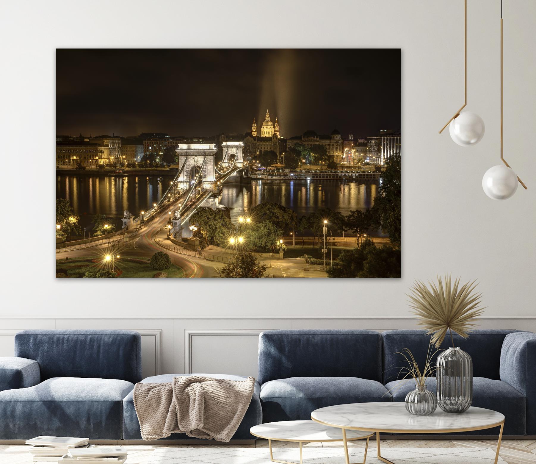 Budapest Chain Bridge traffic by Nick Jackson on GIANT ART - beige landscape
