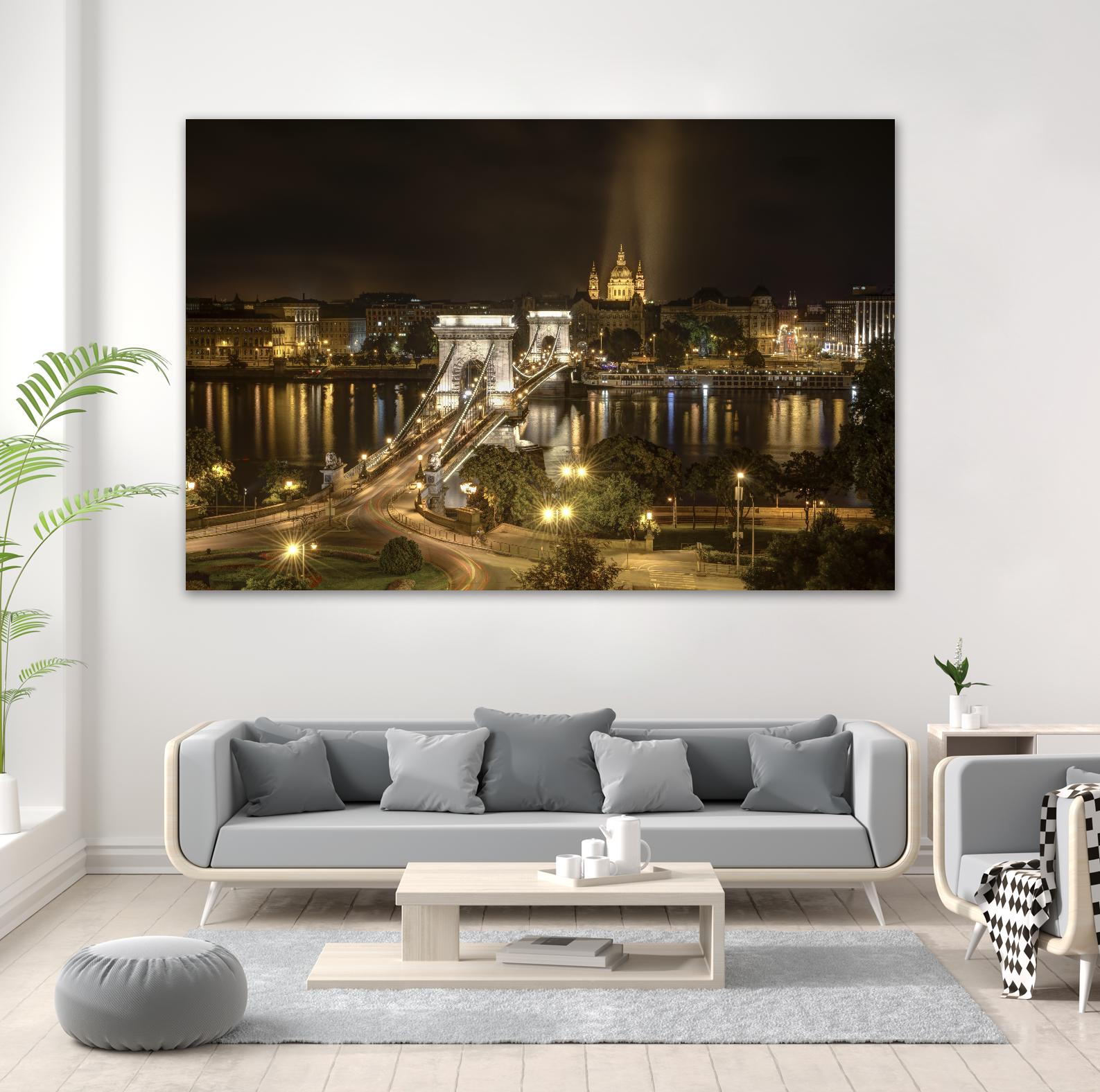 Budapest Chain Bridge traffic by Nick Jackson on GIANT ART - beige landscape