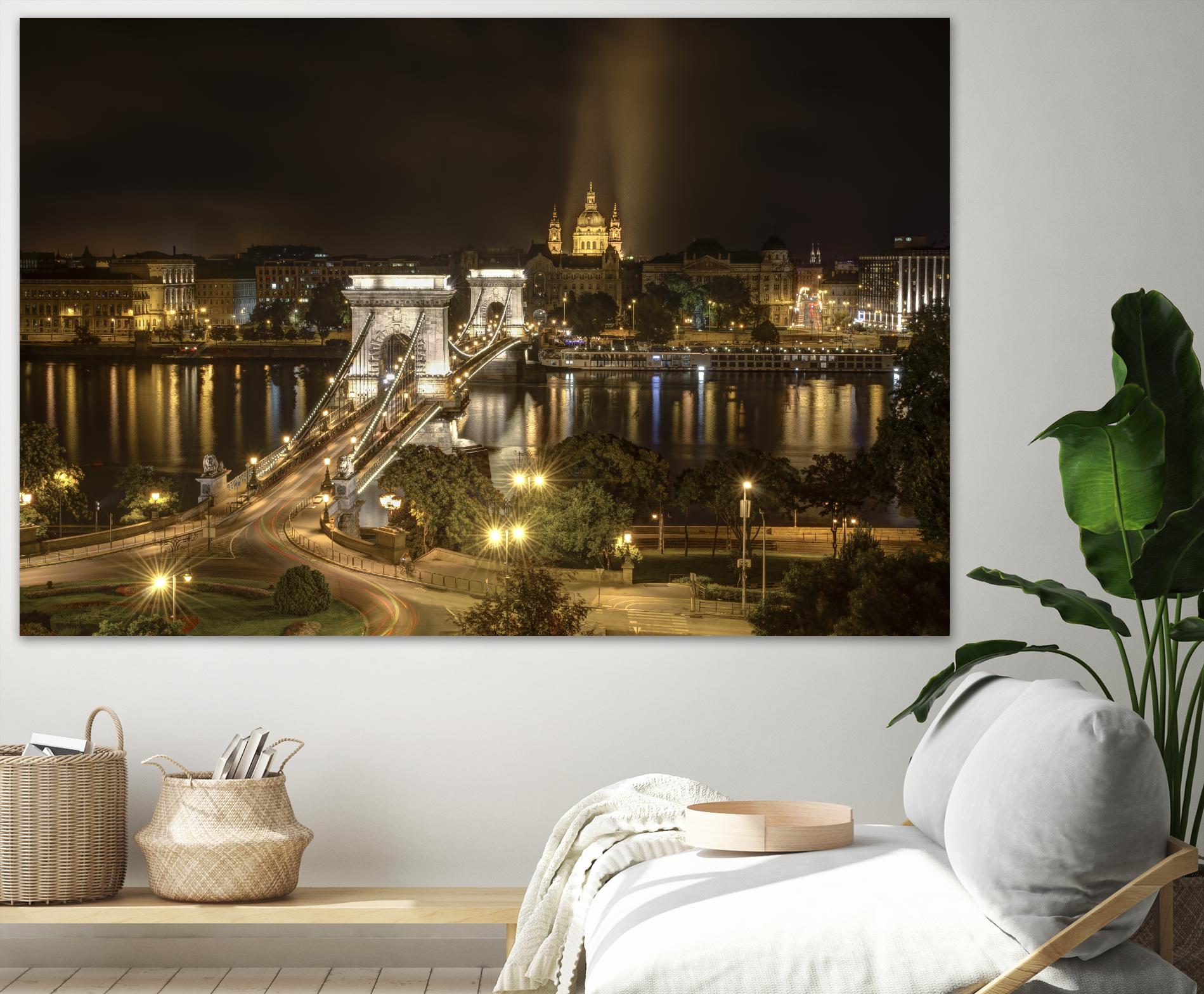 Budapest Chain Bridge traffic by Nick Jackson on GIANT ART - beige landscape