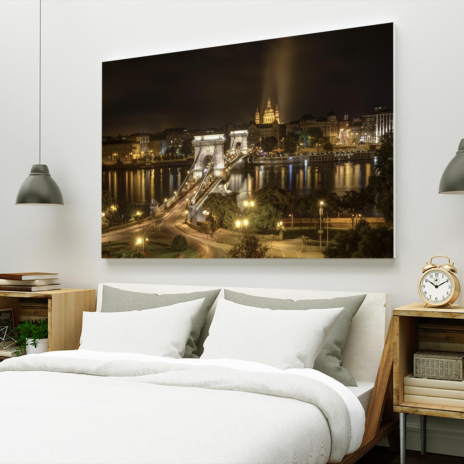 Budapest Chain Bridge traffic by Nick Jackson on GIANT ART - beige landscape
